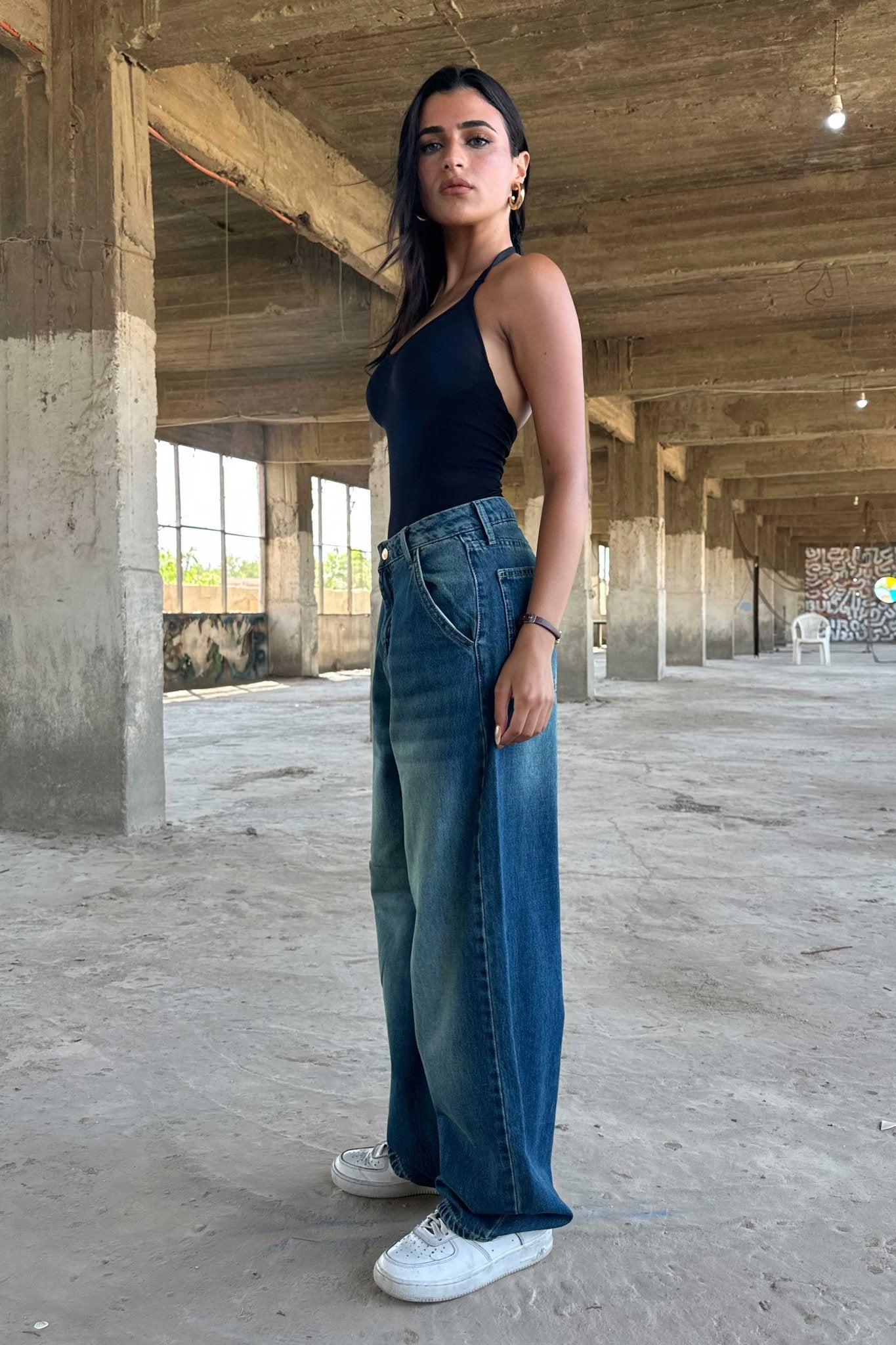 Skater - High-Waist Deep Vintage Blue Jeans skater CIZARO - Cizaro Jeans