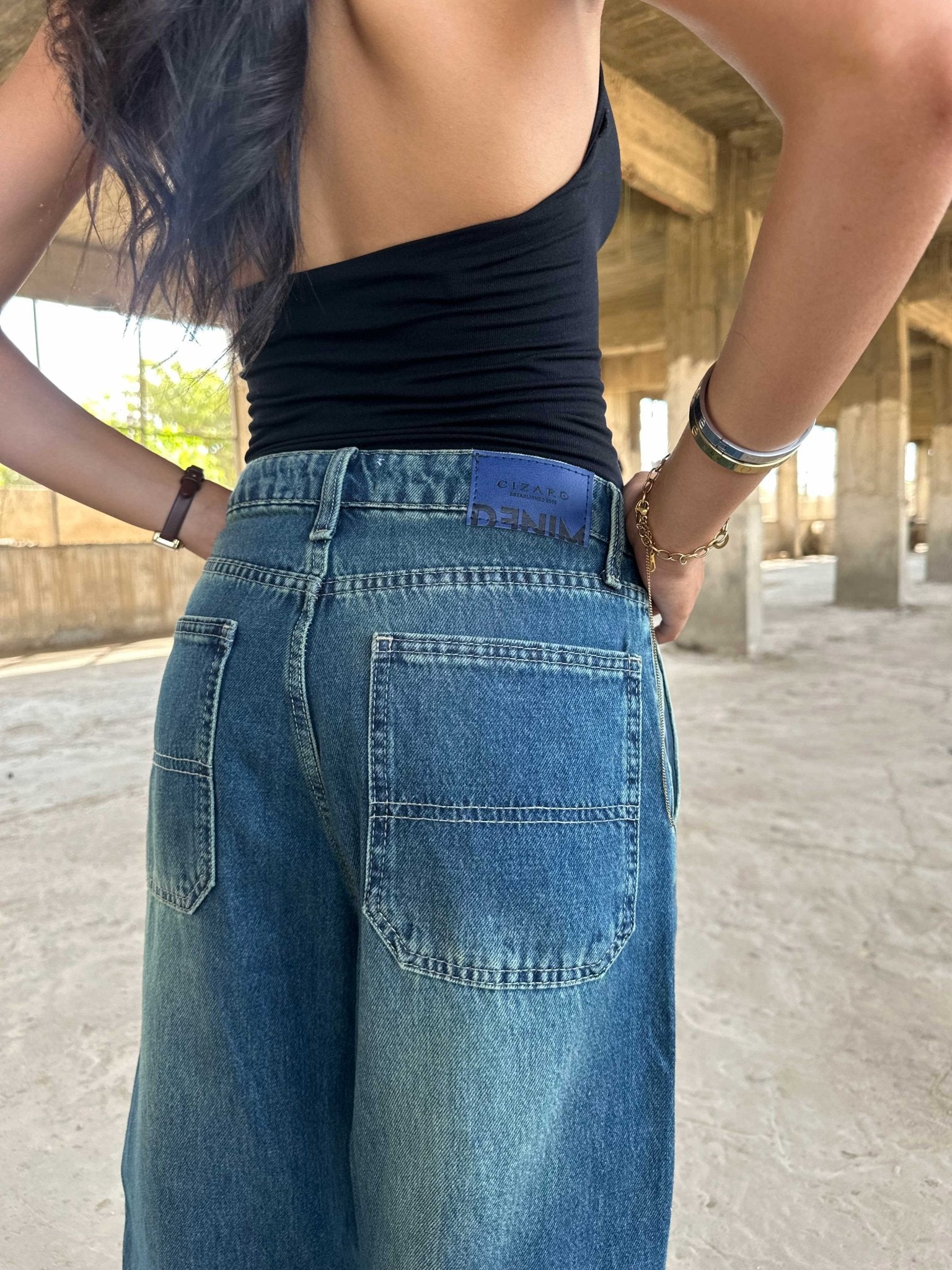 Skater - High-Waist Deep Vintage Blue Jeans skater CIZARO - Cizaro Jeans