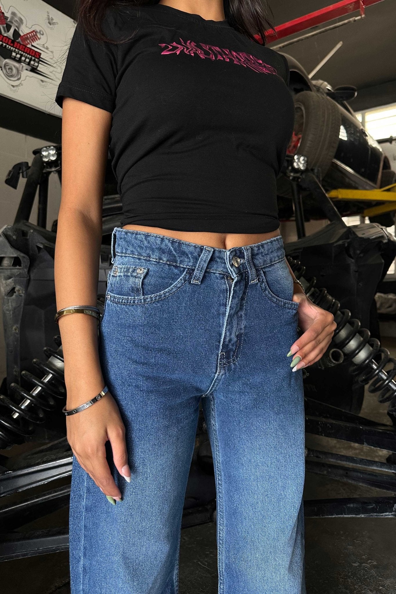 Straight Wide-Leg - Mid Rise Mid Blue Jeans straight CIZARO - Cizaro Jeans