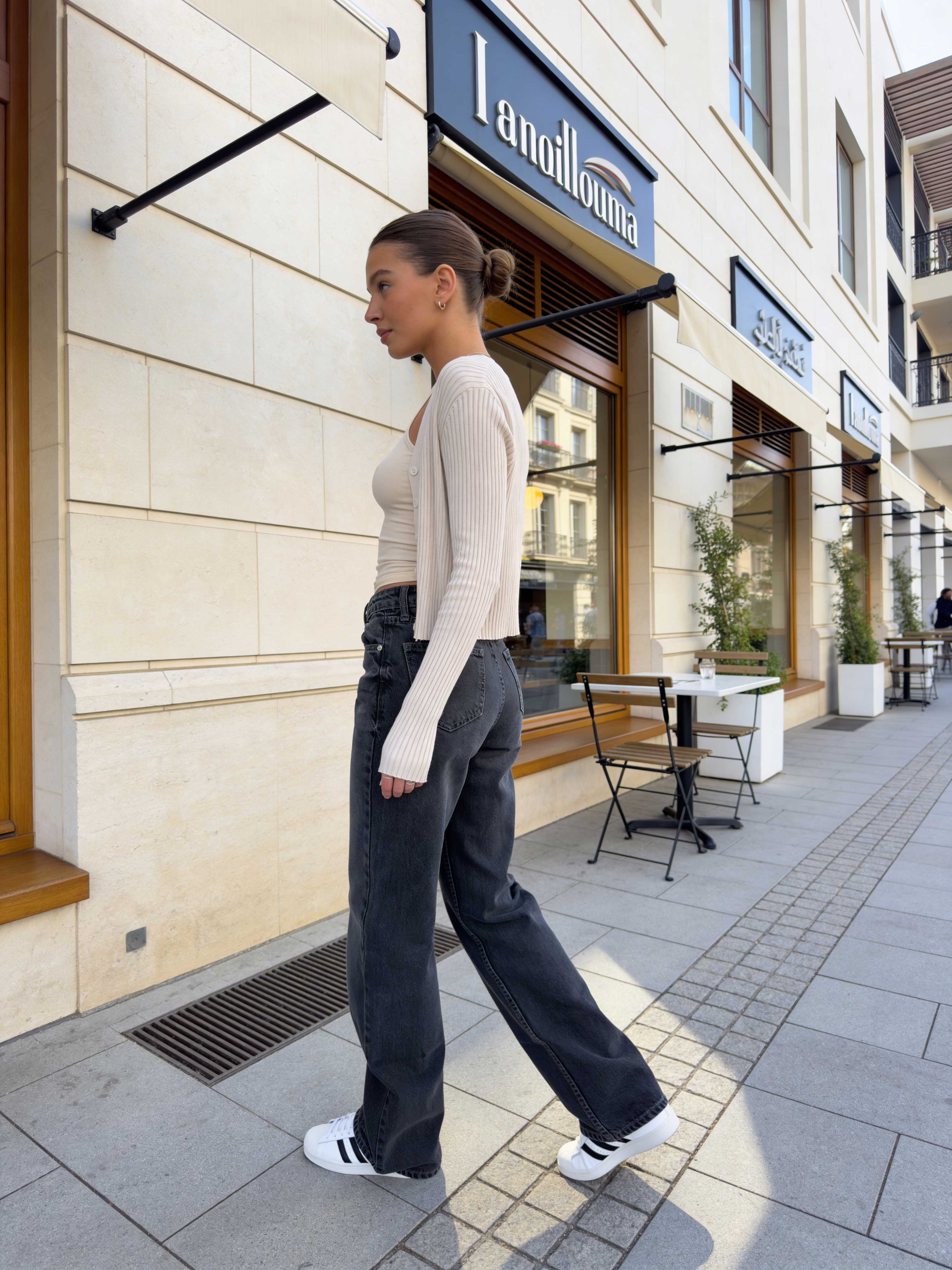 Straight High waist charcoal black jeans Straight CIZARO - Cizaro Jeans