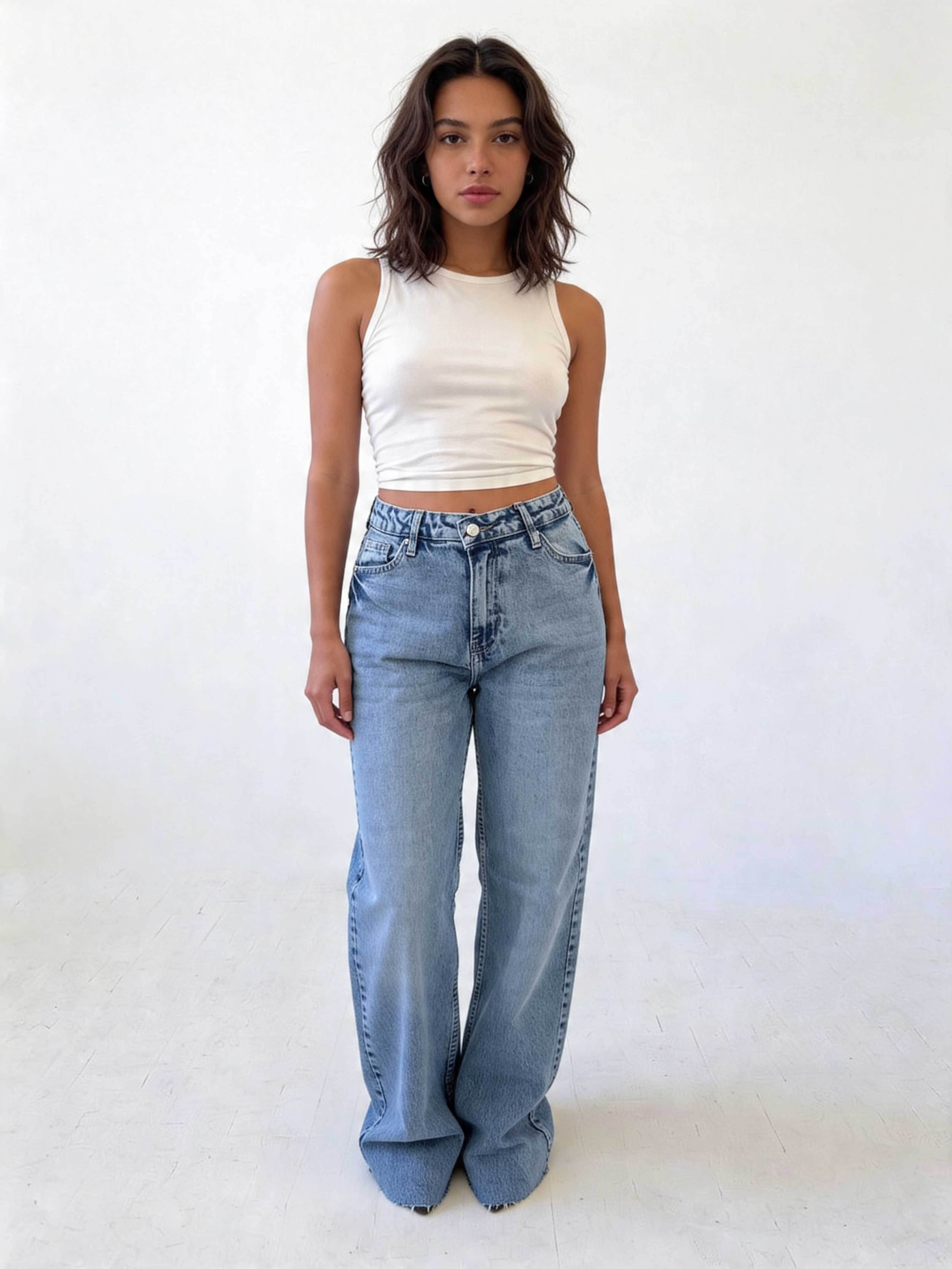 Ultra Comfort Straight – Raw Hem High-Waist Mid Acid Blue Jeans straight CIZARO - Cizaro Jeans