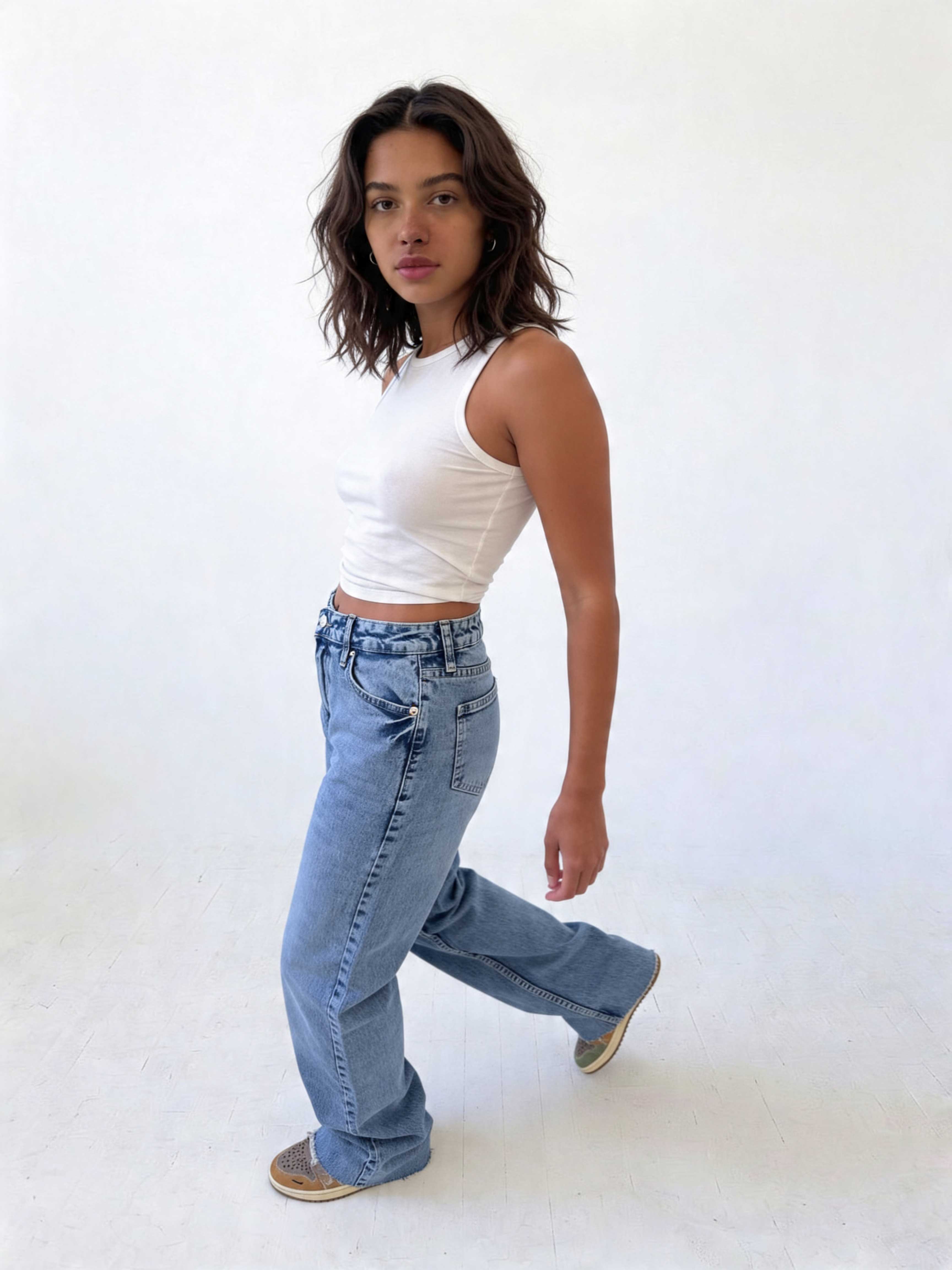 Ultra Comfort Straight – Raw Hem High-Waist Mid Acid Blue Jeans straight CIZARO - Cizaro Jeans