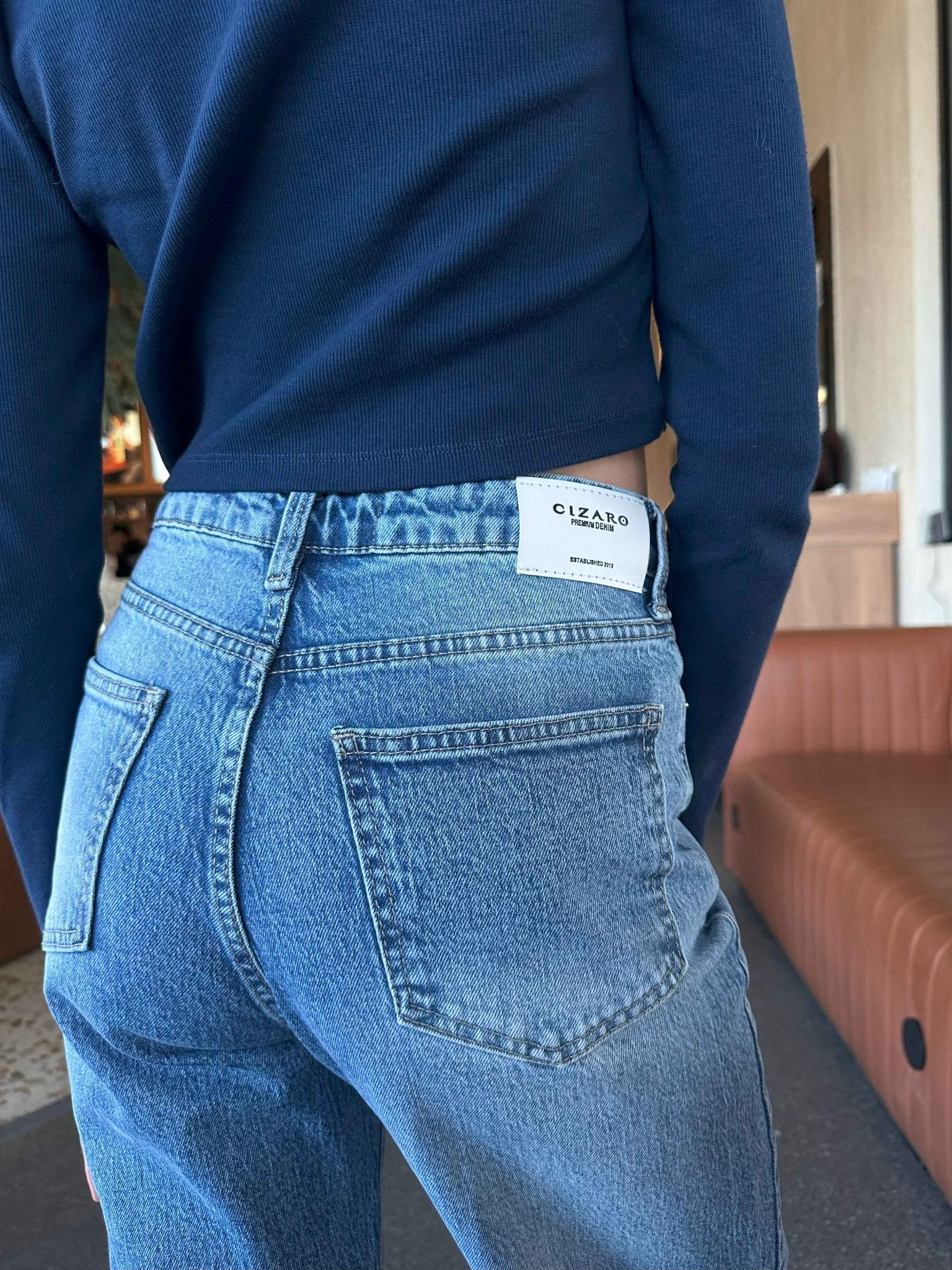 Ultra Comfort - Washed Blue Straight-Cut Jeans Straight-Leg CIZARO - Cizaro Jeans