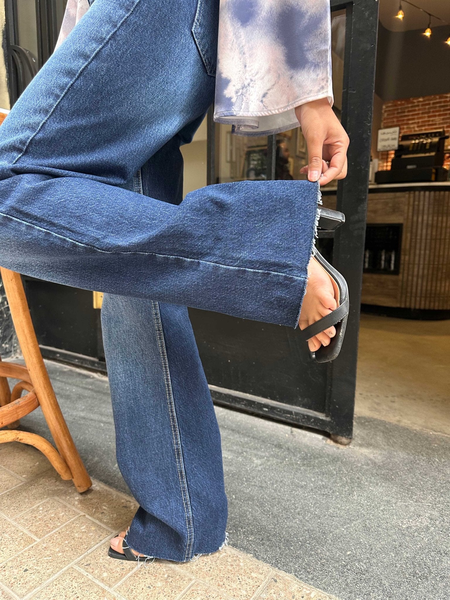 Straight Jeans - Deep Navy Blue Washed Jeans. Mom-Fit CIZARO - Cizaro Jeans