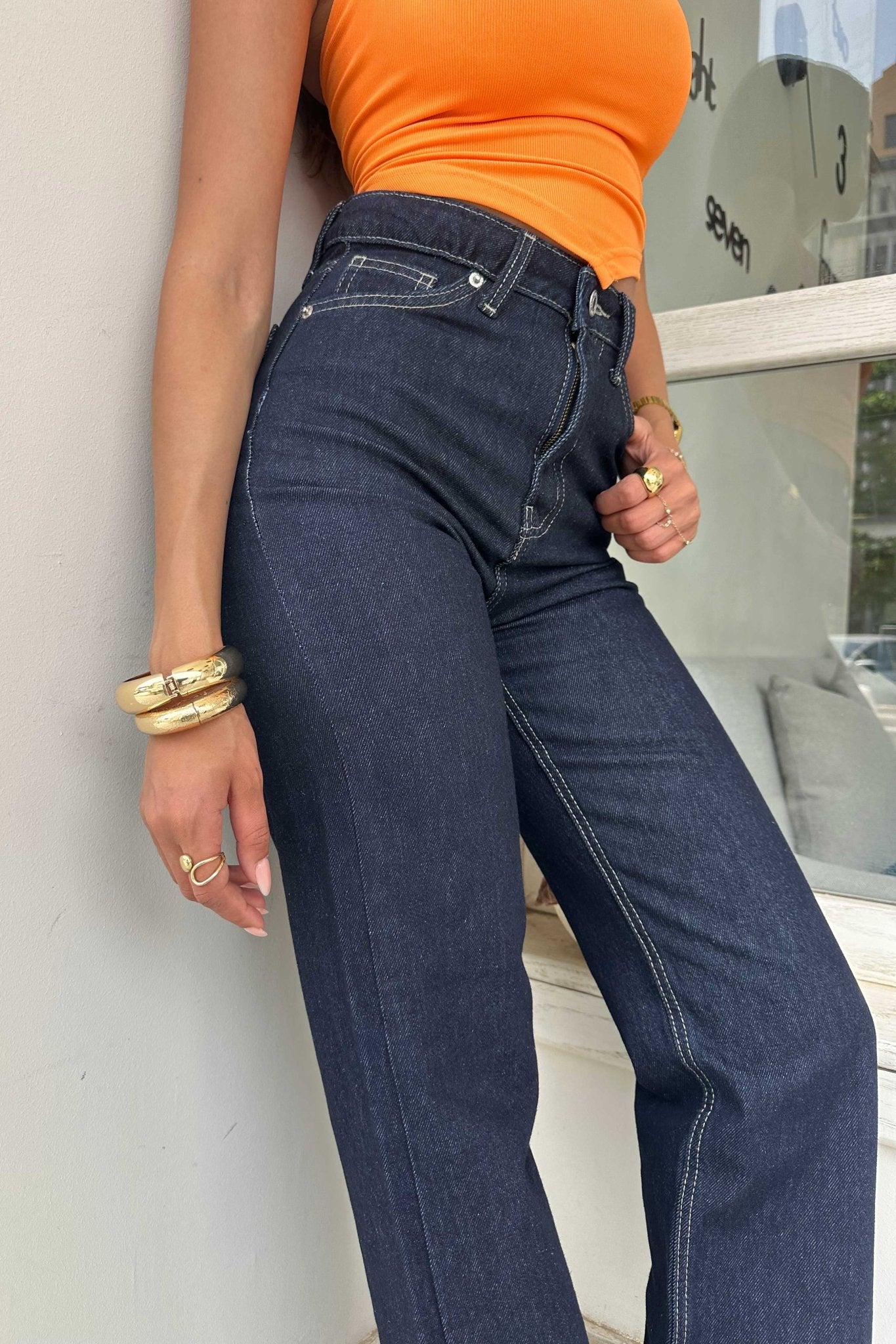 Straight-Leg | High-Waist Raw Denim Wash Jeans Straight-Leg CIZARO - Cizaro Jeans