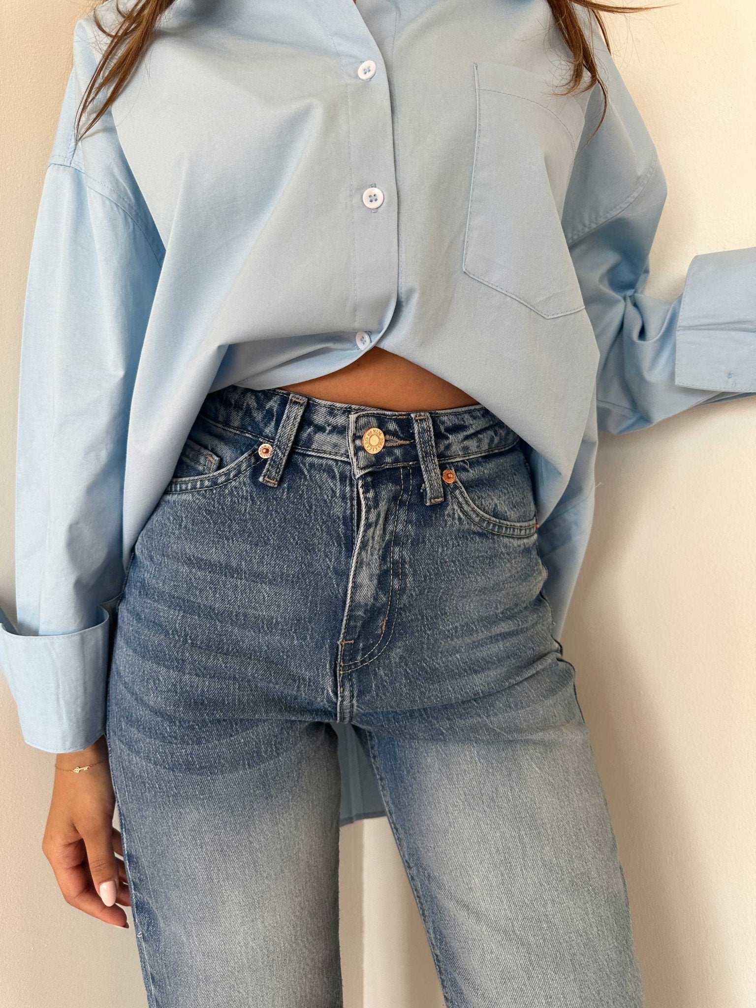 Ultra Comfort | Straight-Leg - High-Waist Raw Hem Medium Washed Blue Jeans Straight-Leg CIZARO - Cizaro Jeans