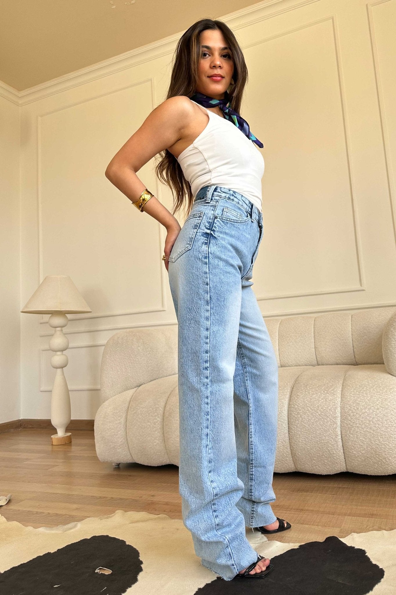 Ultra Comfort | Raw Hem Straight Leg - Sky Blue Washed Jeans Straight-Leg CIZARO - Cizaro Jeans