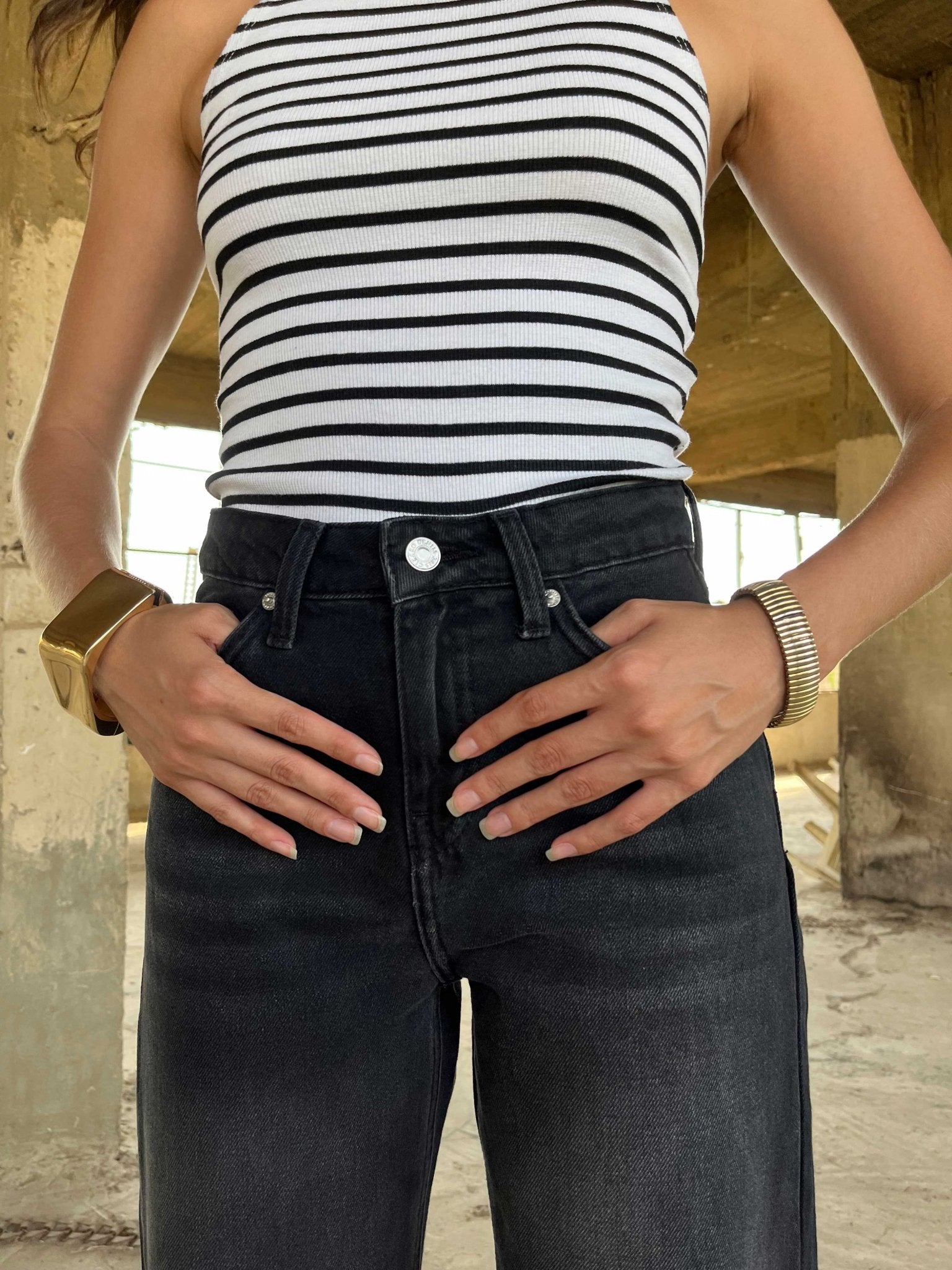 Straight - High-Waist Washed Black Jeans straight CIZARO - Cizaro Jeans