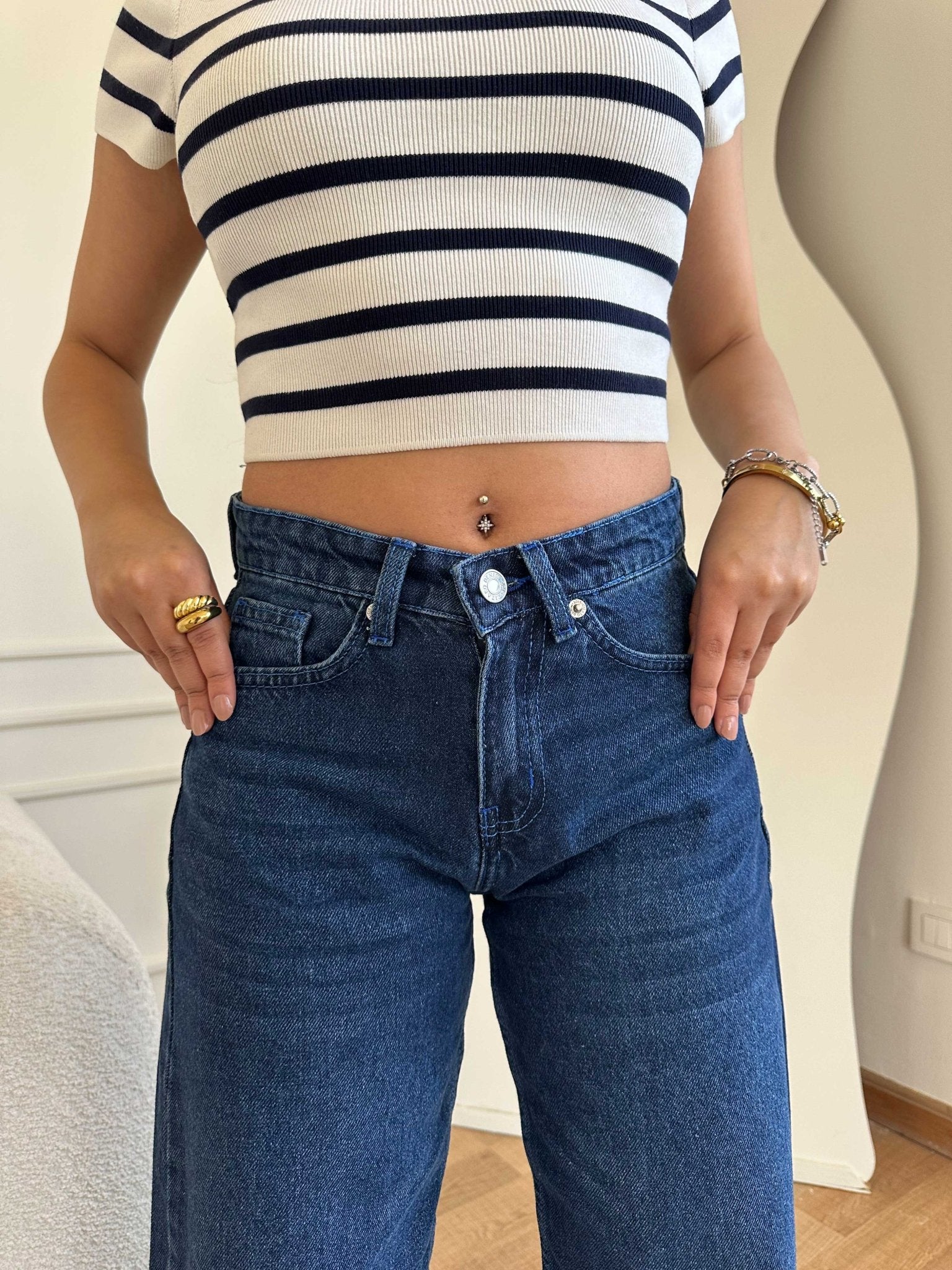 Straight-Leg - Medium-Waist Dark Indigo Jeans Straight-Leg CIZARO - Cizaro Jeans