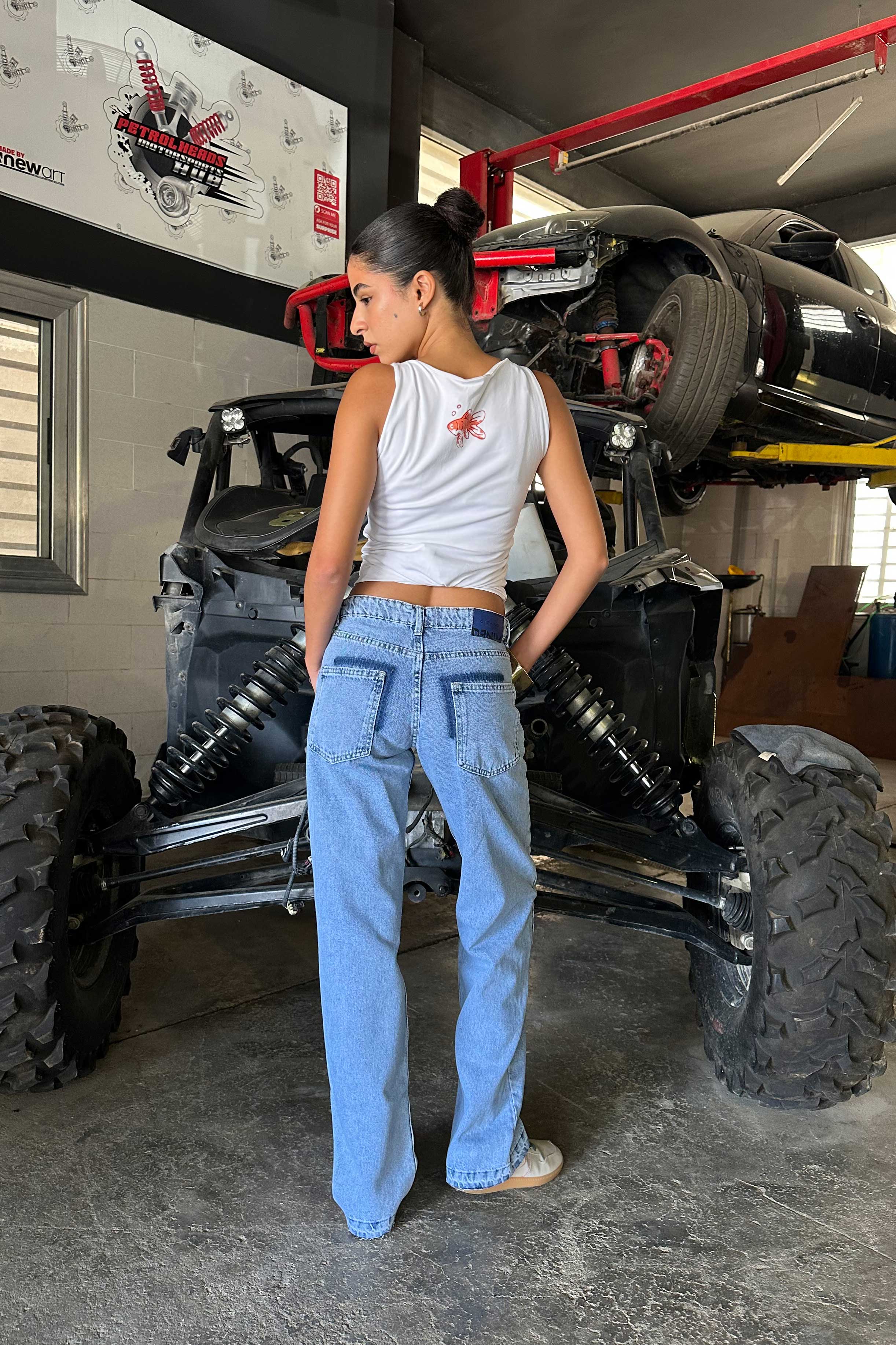 Straight Wide-Leg - Low Waist Light Blue Acid Wash Jeans