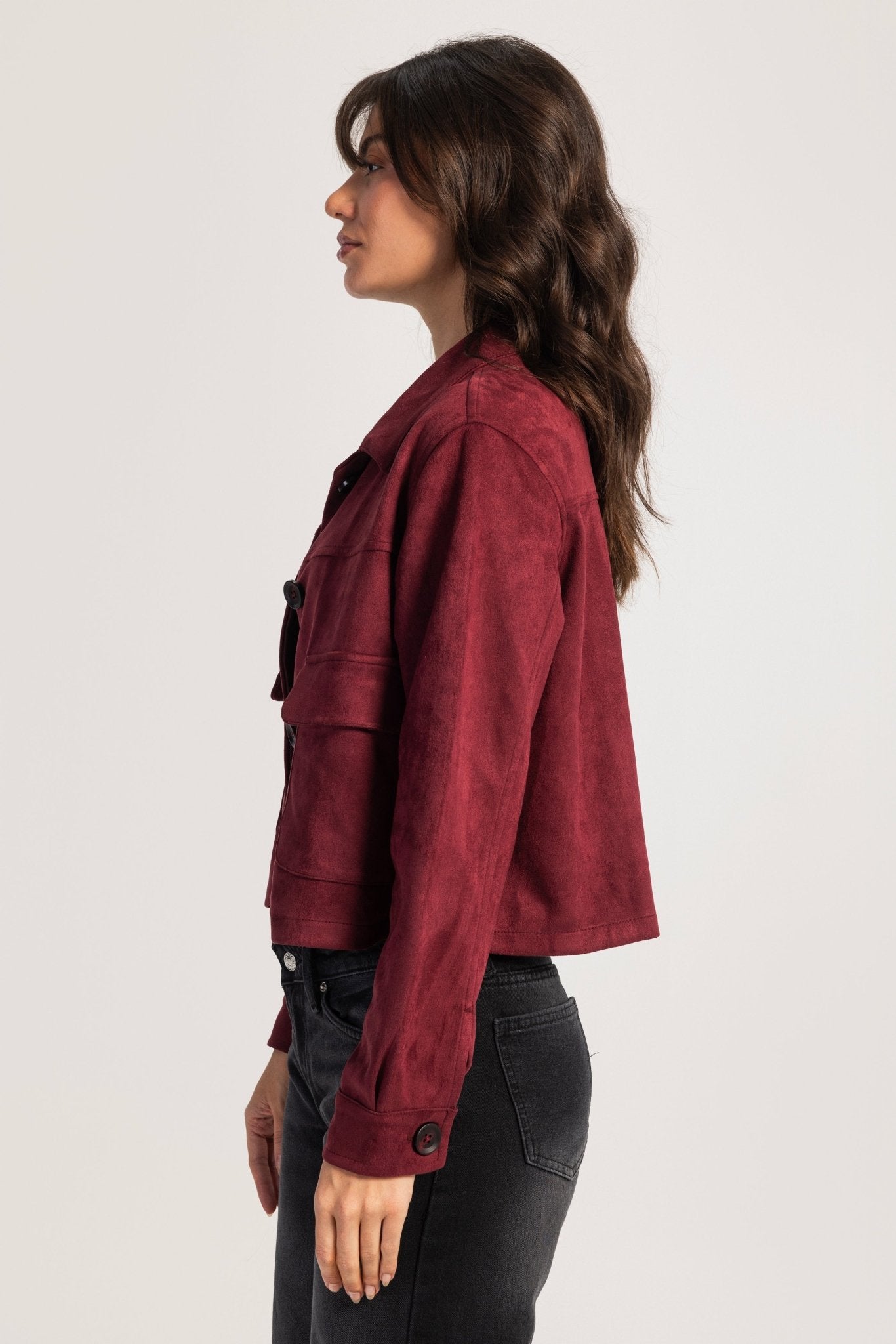 Cropped Suede Jacket – Burgundy Jacket CIZARO - Cizaro Jeans