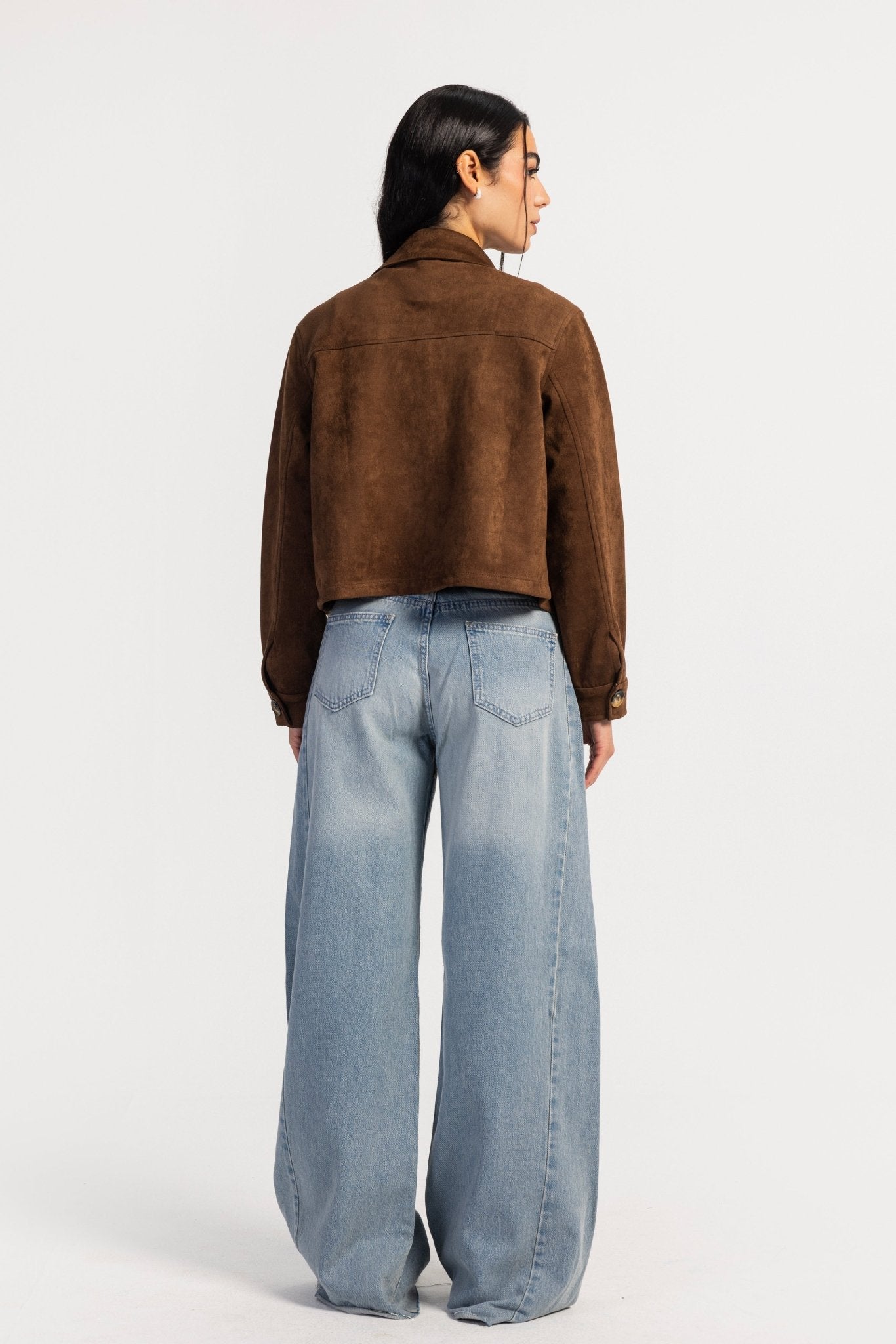 Cropped Suede Jacket – Chocolate Brown Jacket CIZARO - Cizaro Jeans