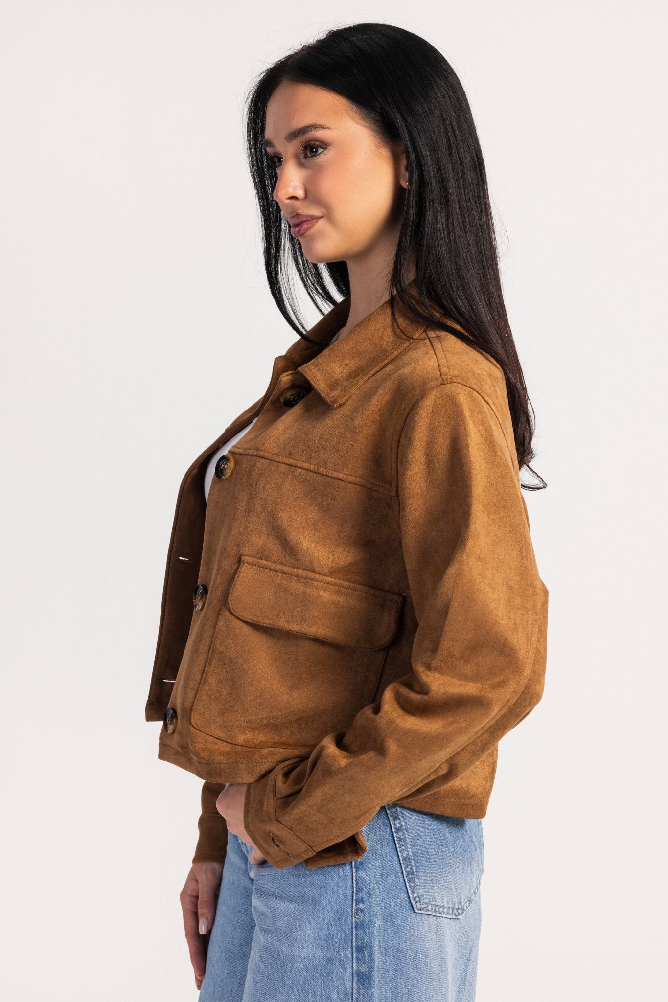 Cropped Suede Jacket – Honey Brown Jacket CIZARO - Cizaro Jeans