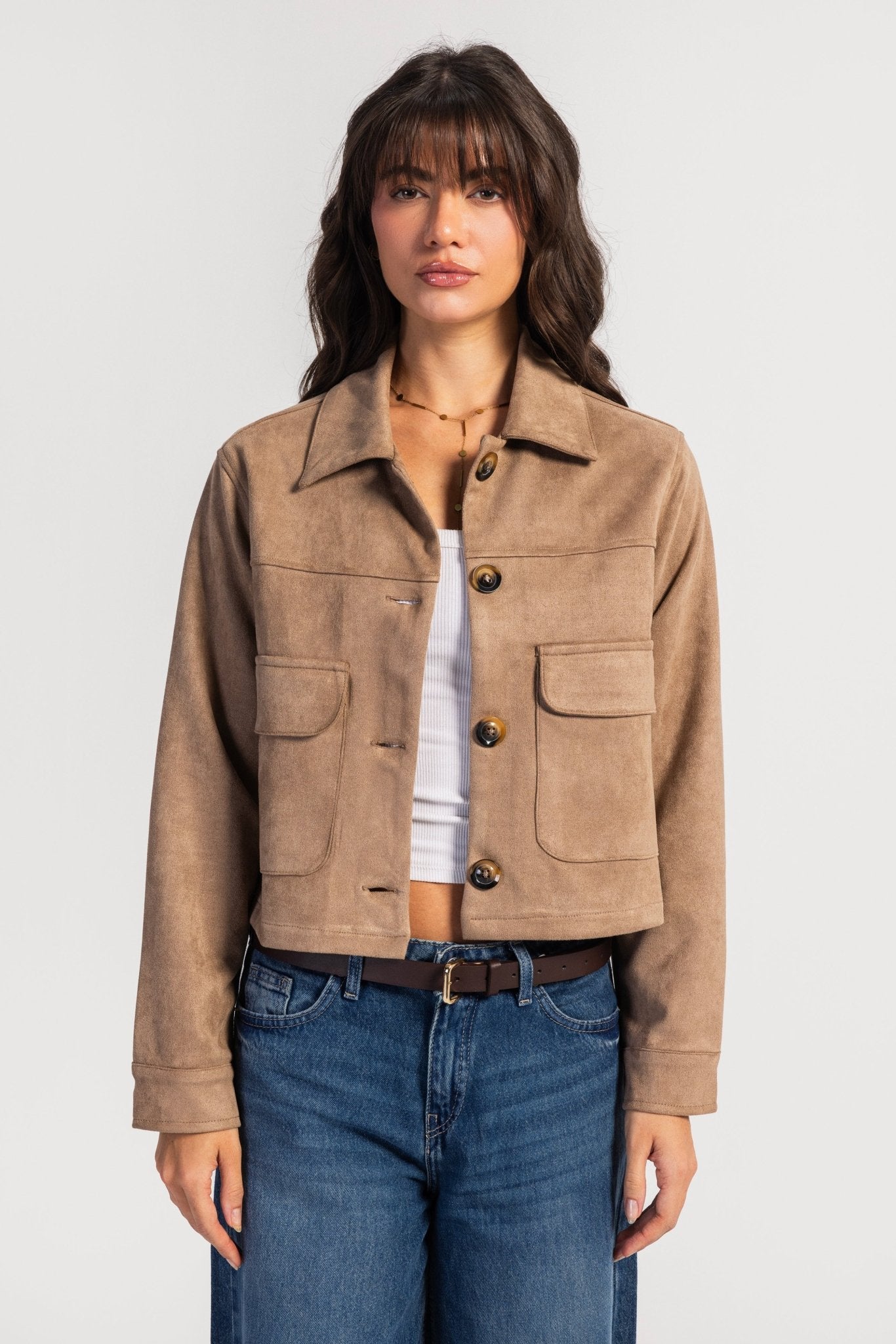 Cropped Suede Jacket – Sand Jacket CIZARO - Cizaro Jeans