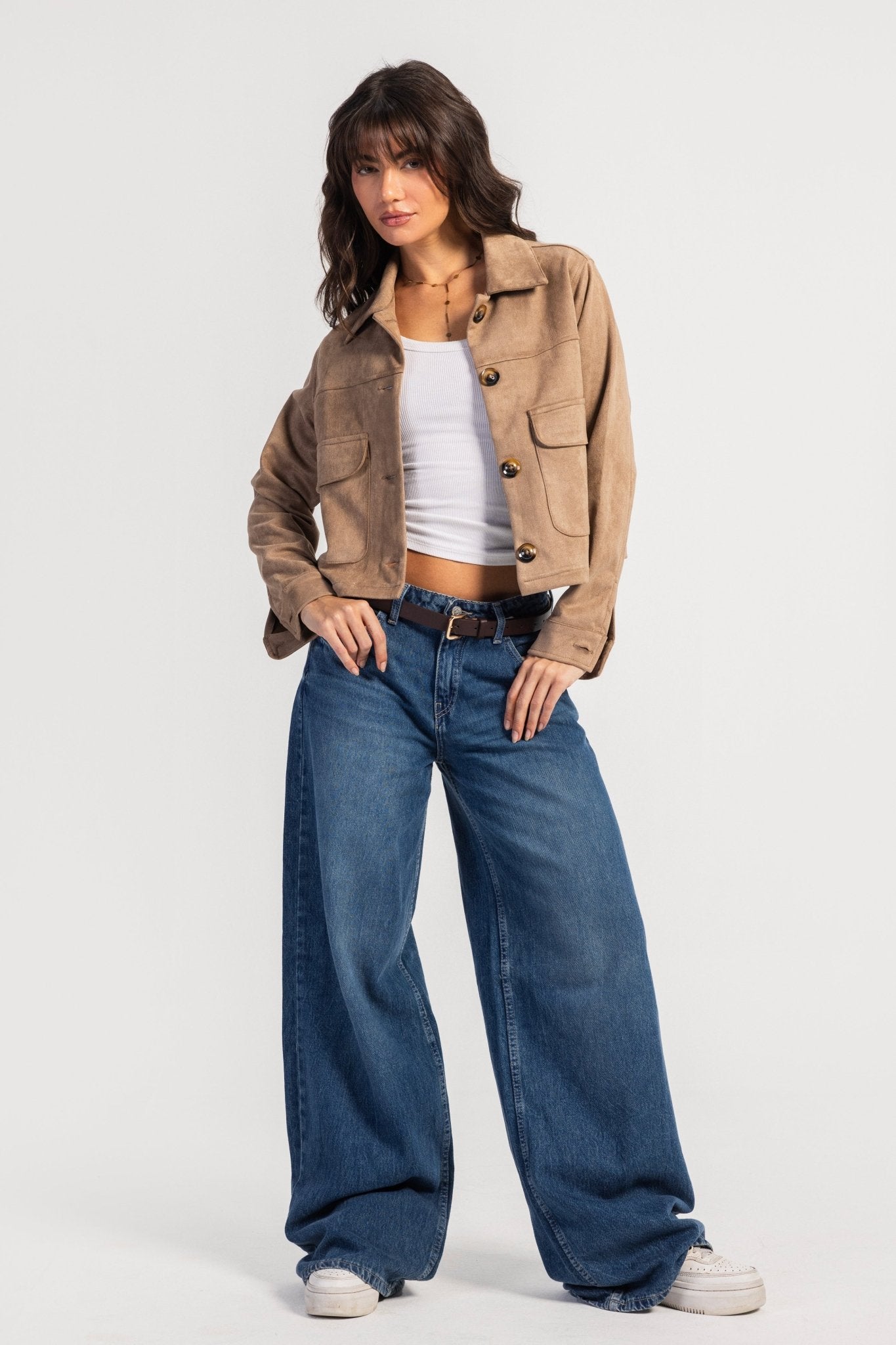 Cropped Suede Jacket – Sand Jacket CIZARO - Cizaro Jeans