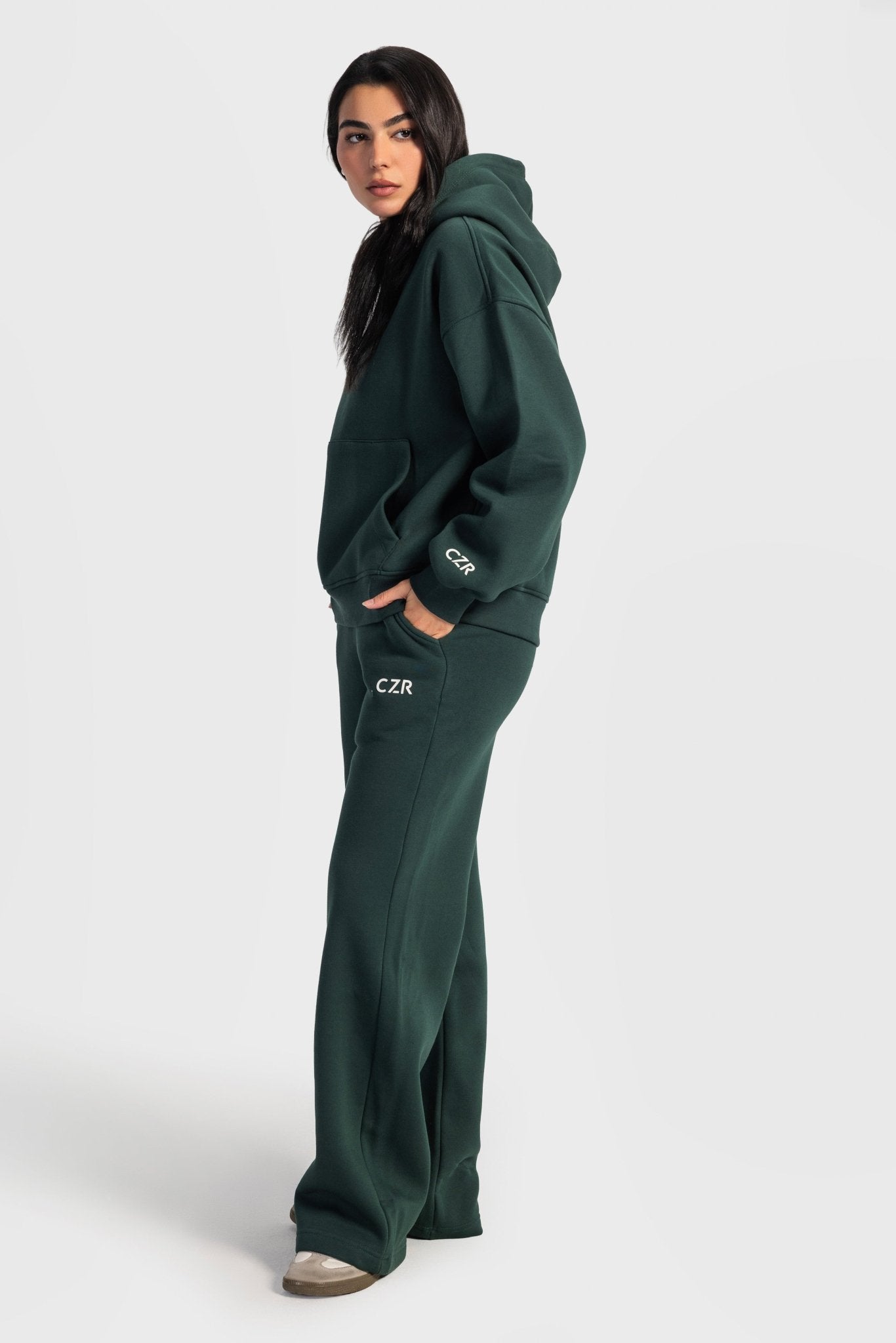 Wide-Leg Sweatpants In Midnight Green pant CIZARO - Cizaro Jeans