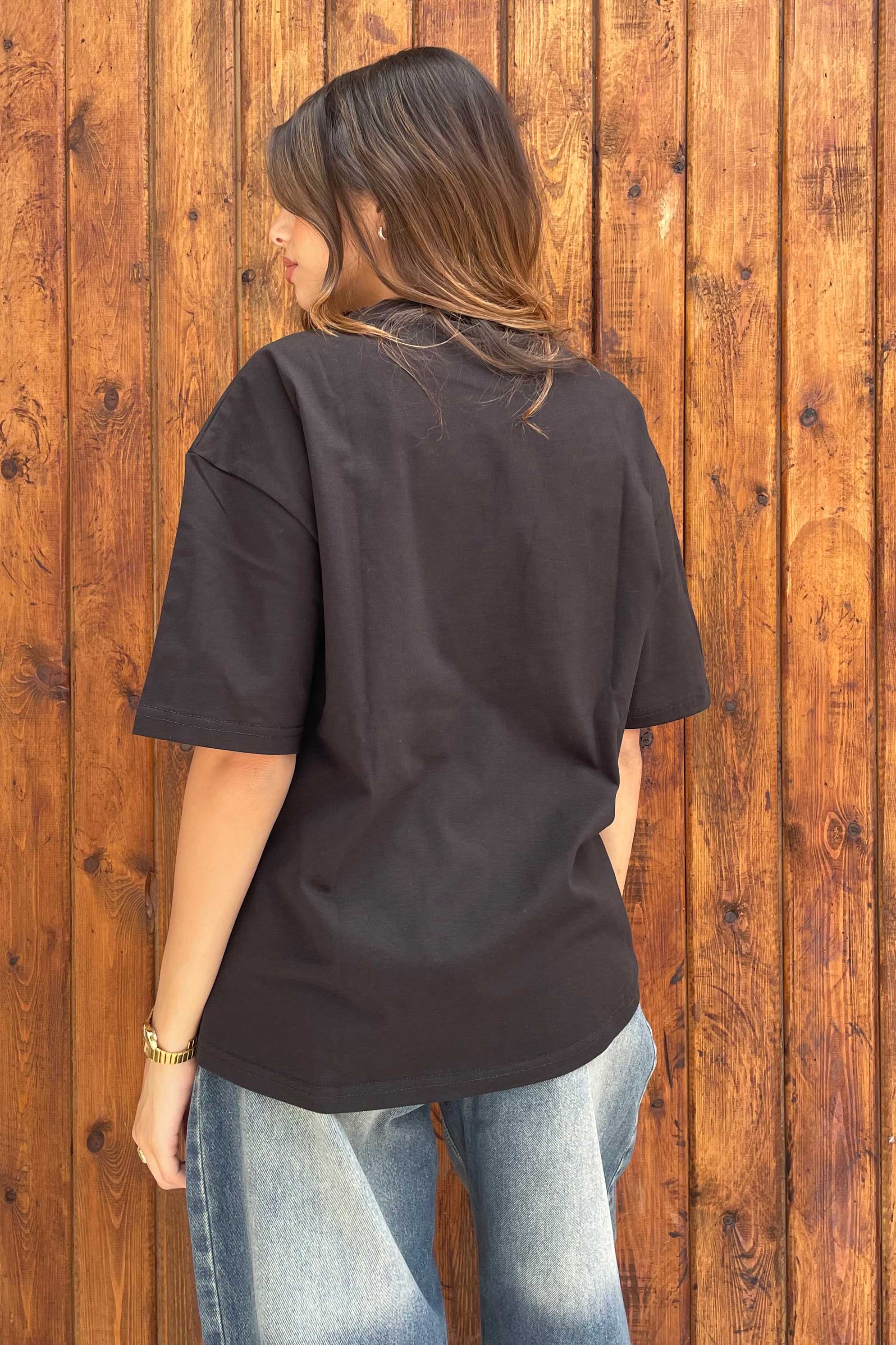 Oversized - High-Round Neck Black Tee T-Shirt - Basics CIZNEW - Cizaro Jeans