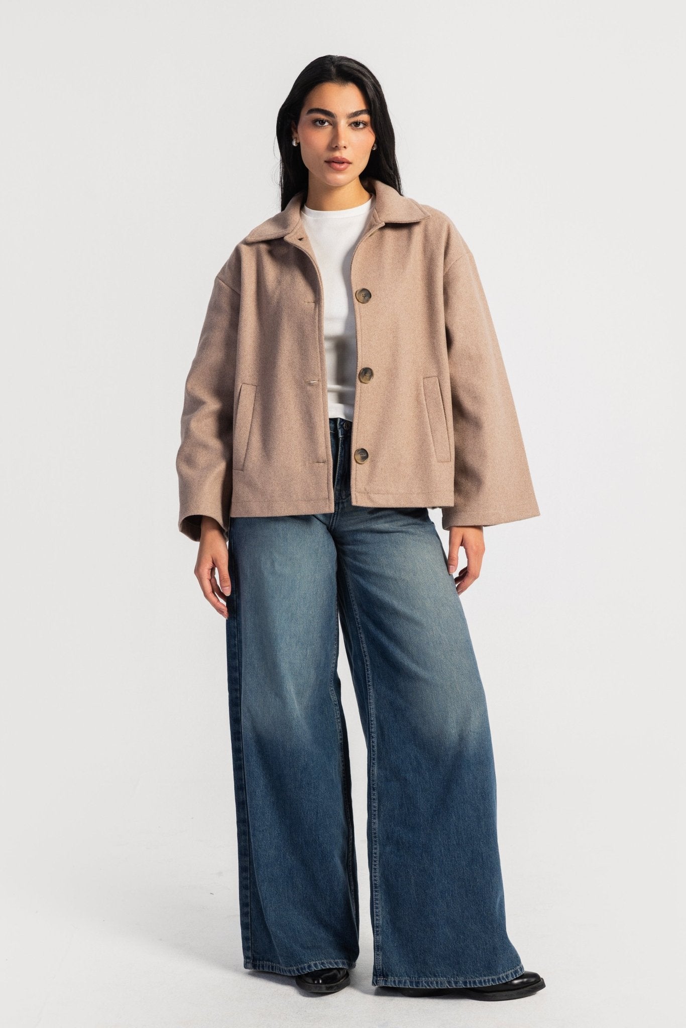 Jacket – Relaxed Fit Wool Beige Jacket CIZARO - Cizaro Jeans