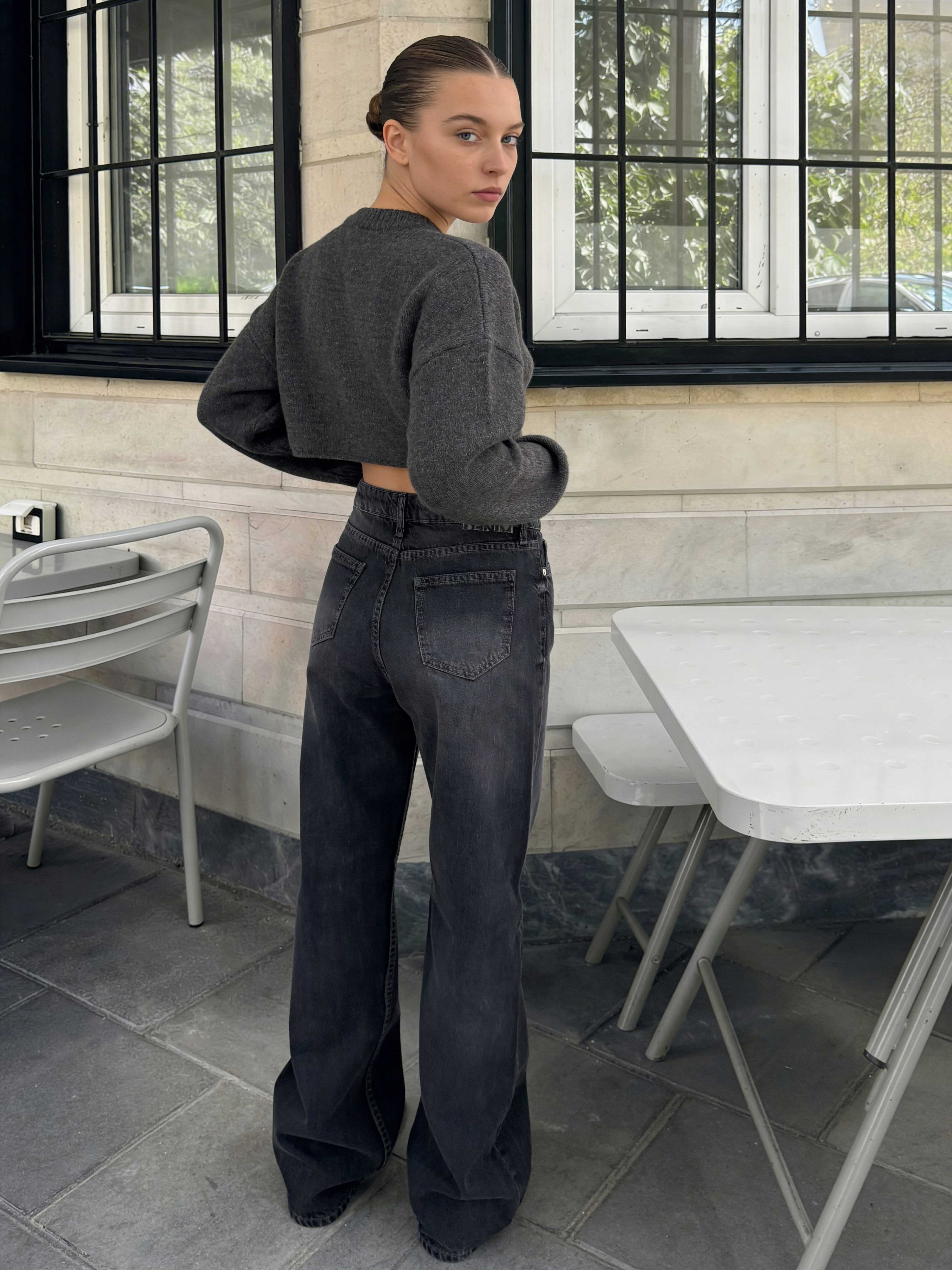 Wide leg High waist Smoky Black Jeans Wide Leg CIZARO - Cizaro Jeans