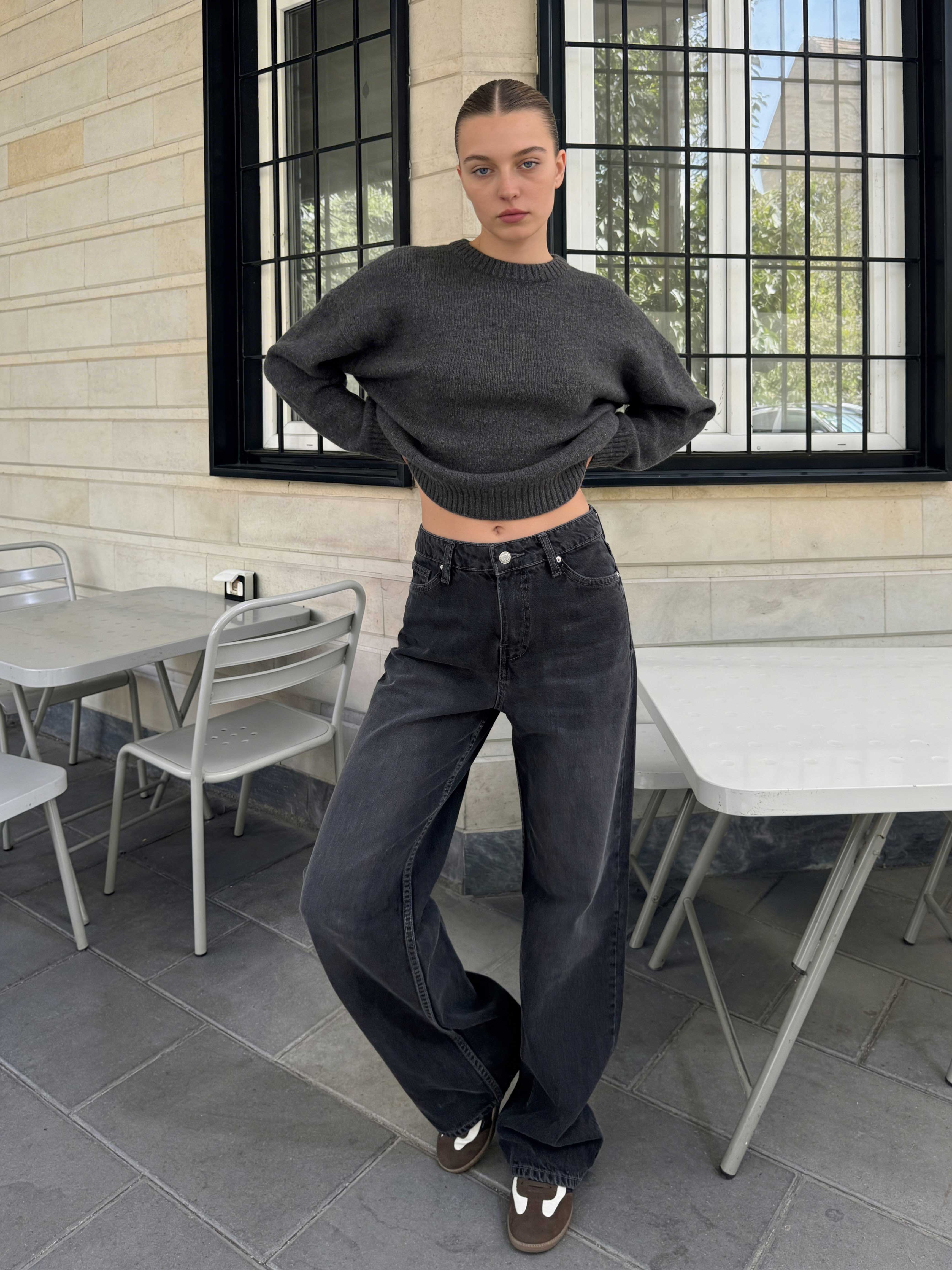 Wide leg High waist Smoky Black Jeans Wide Leg CIZARO - Cizaro Jeans