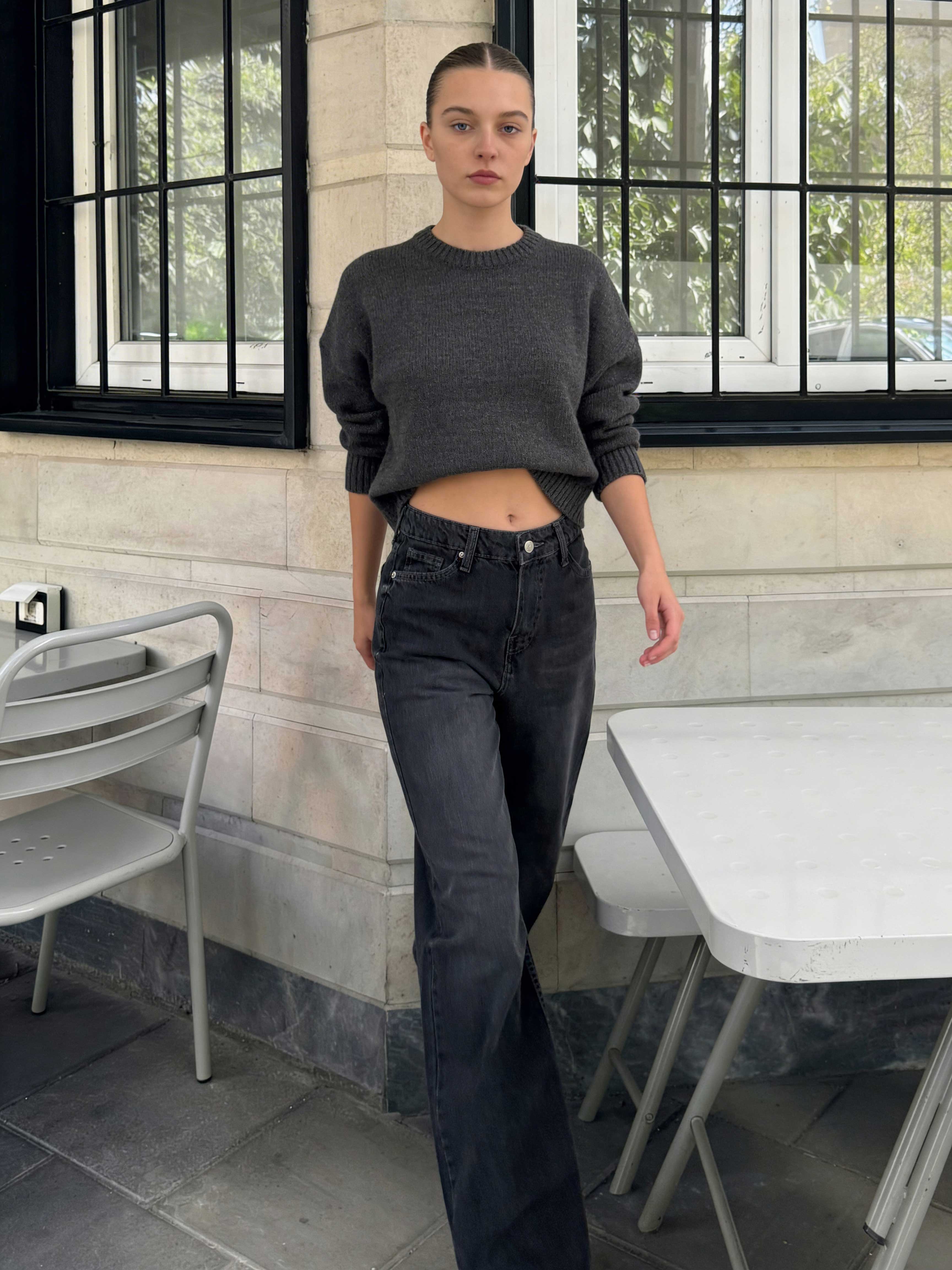 Wide leg High waist Smoky Black Jeans Wide Leg CIZARO - Cizaro Jeans