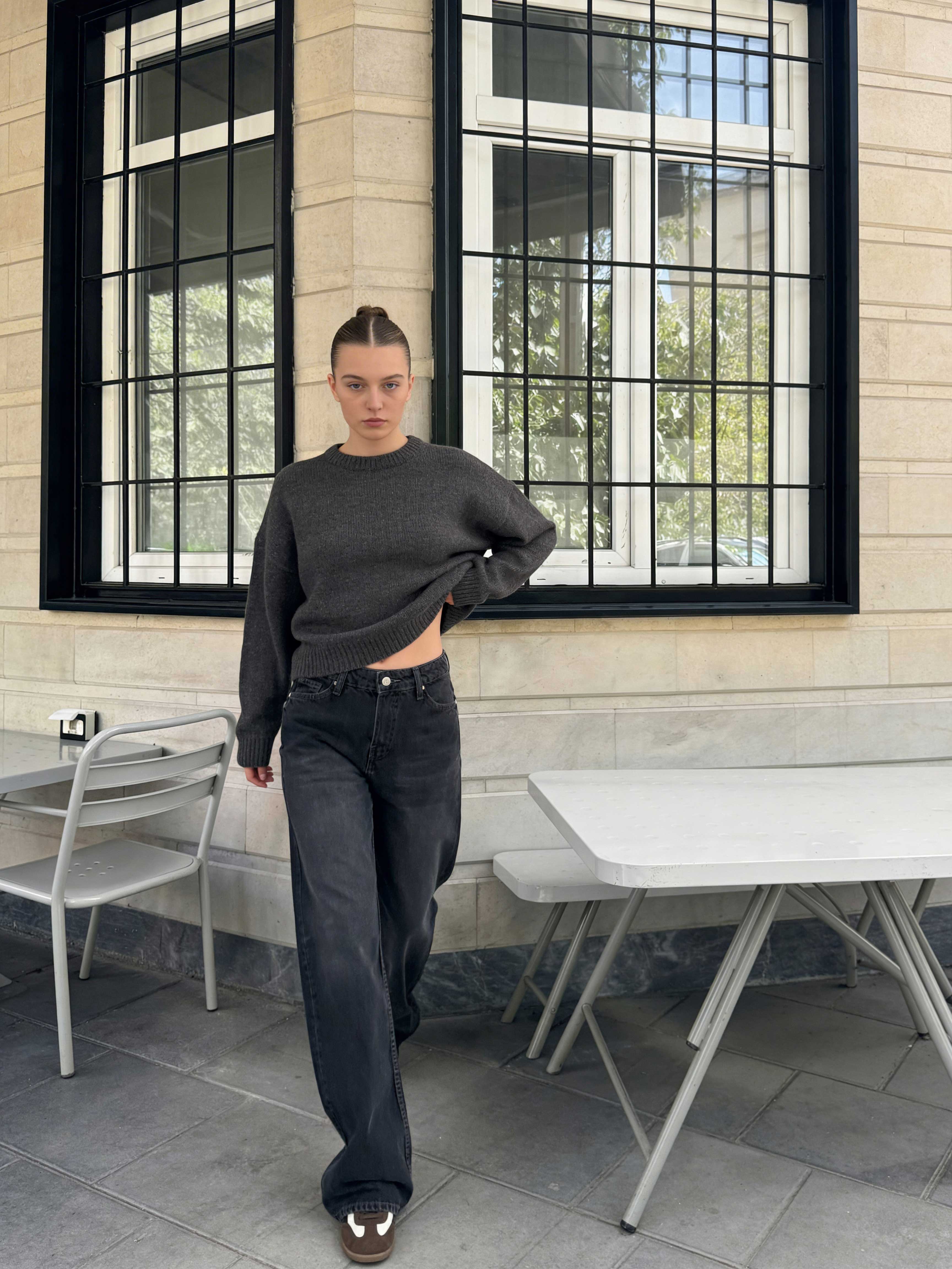 Wide leg High waist Smoky Black Jeans Wide Leg CIZARO - Cizaro Jeans