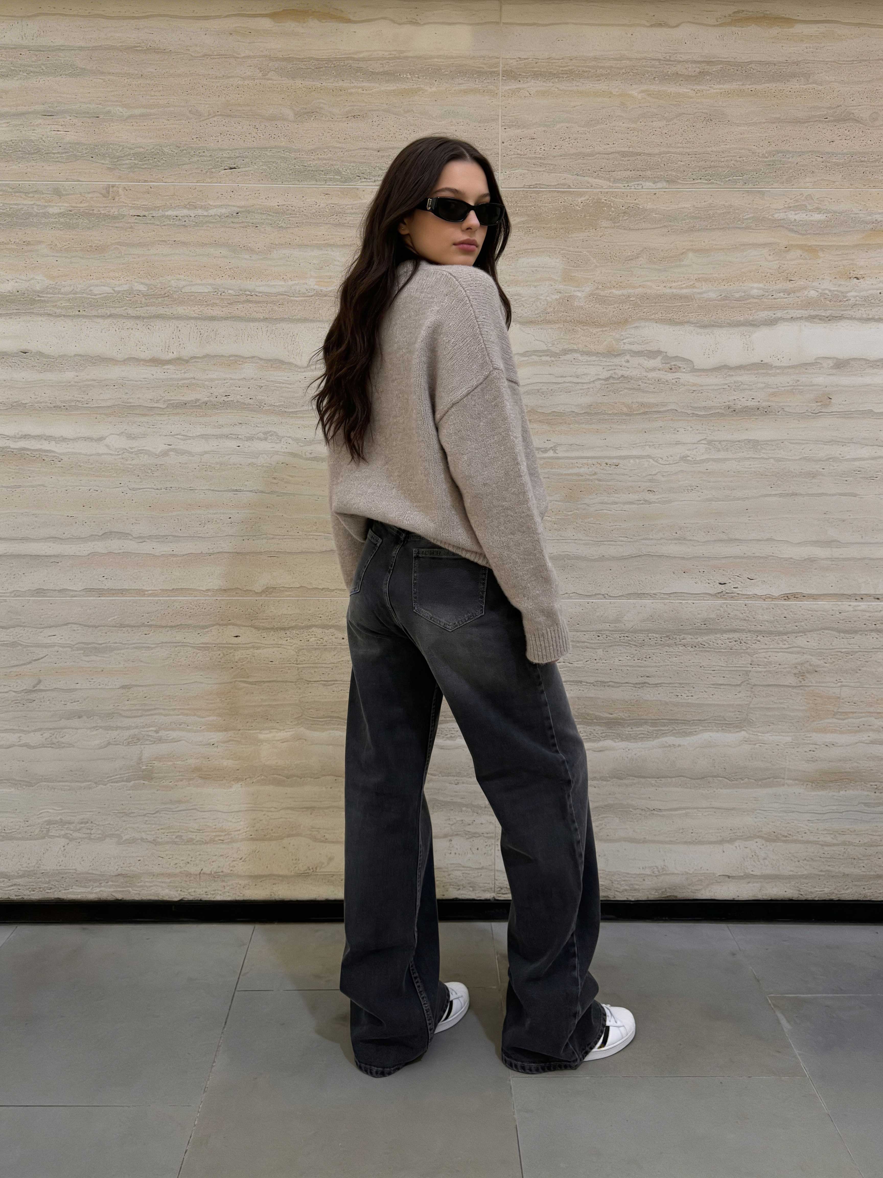 Wide-Leg – High-Waist Washed Black Jeans Wide Leg CIZARO - Cizaro Jeans