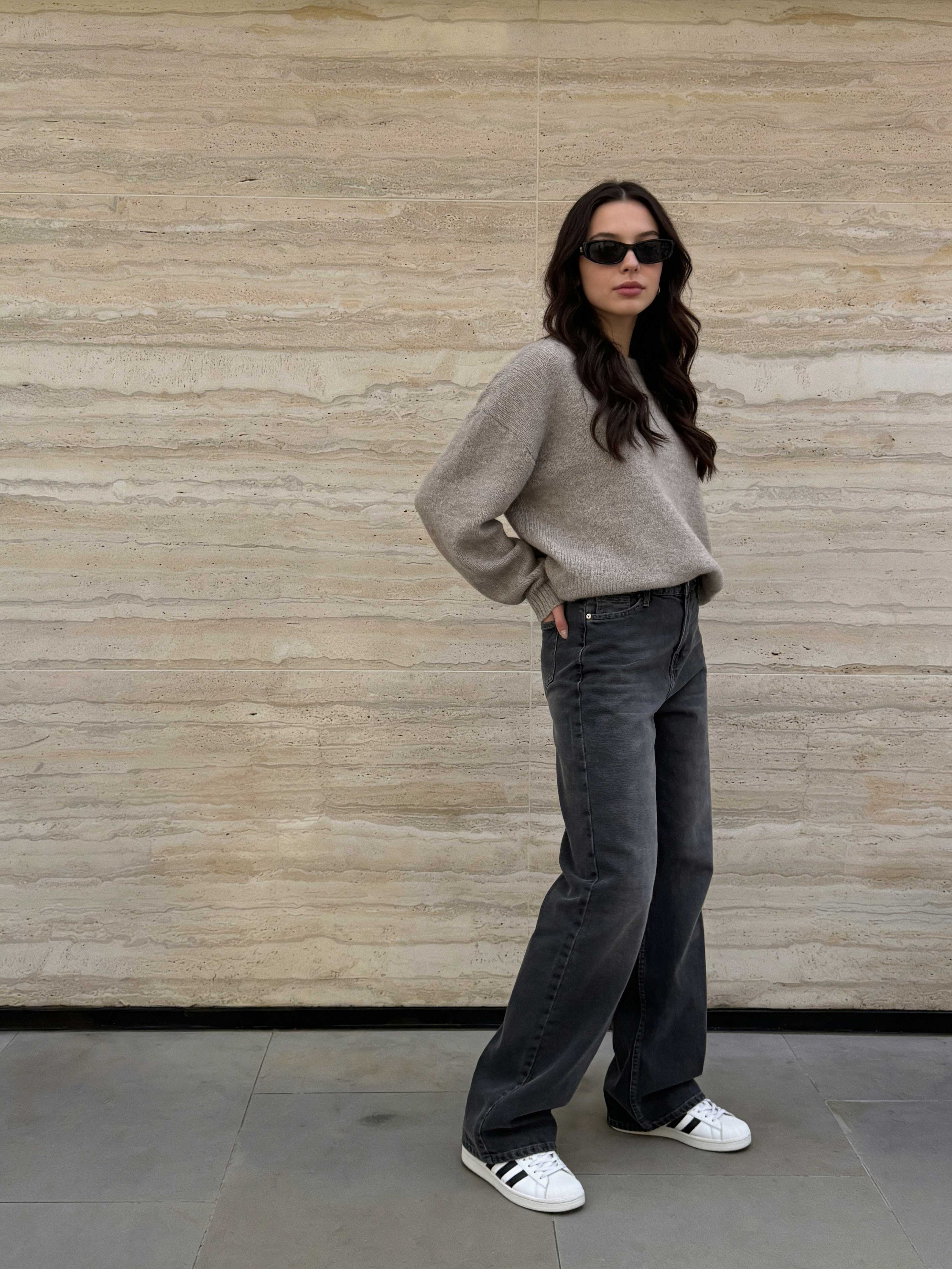 Wide-Leg – High-Waist Washed Black Jeans Wide Leg CIZARO - Cizaro Jeans