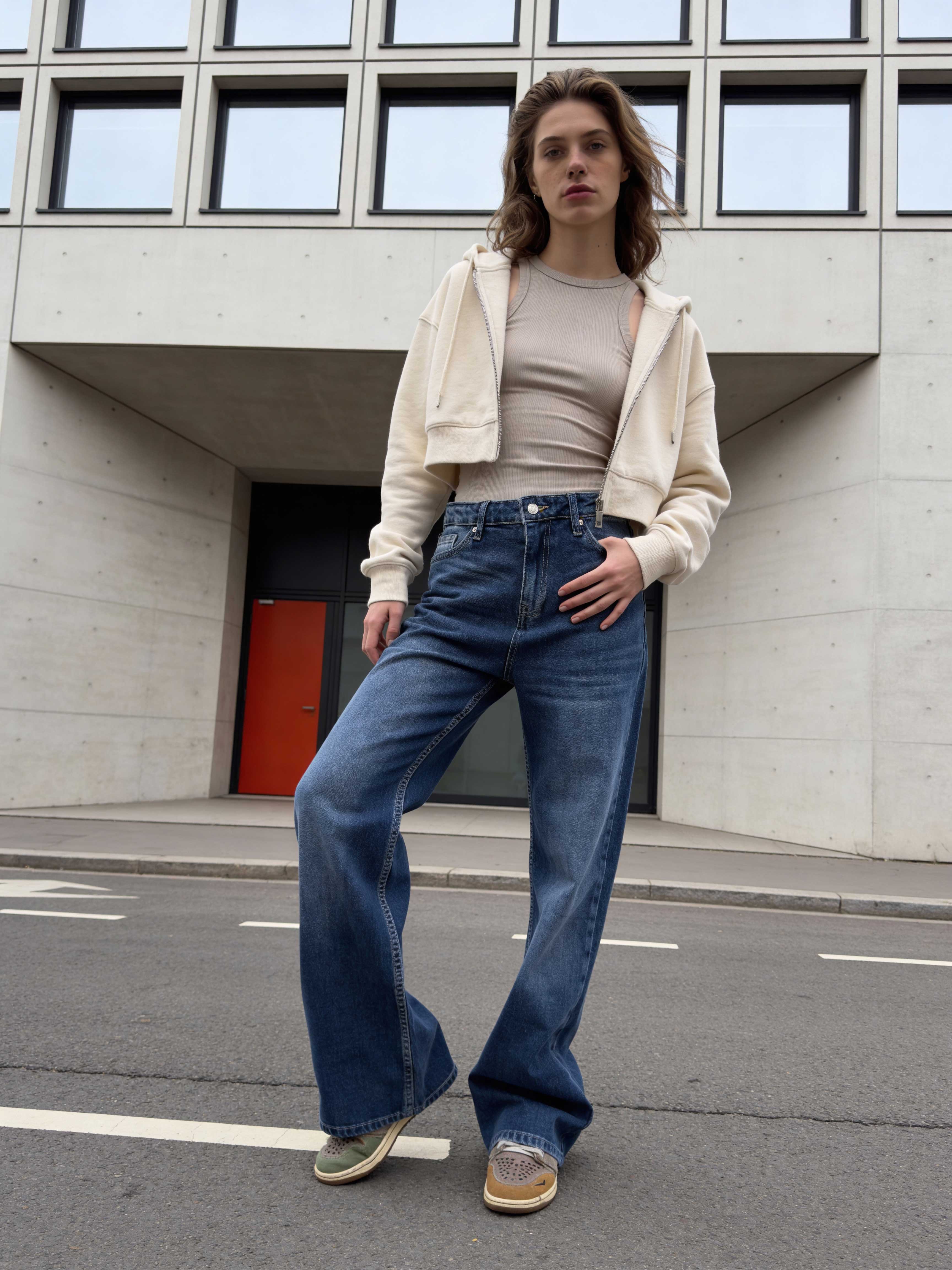 Wide-Leg – High-Waist Ocean Blue Jeans Wide Leg CIZARO - Cizaro Jeans