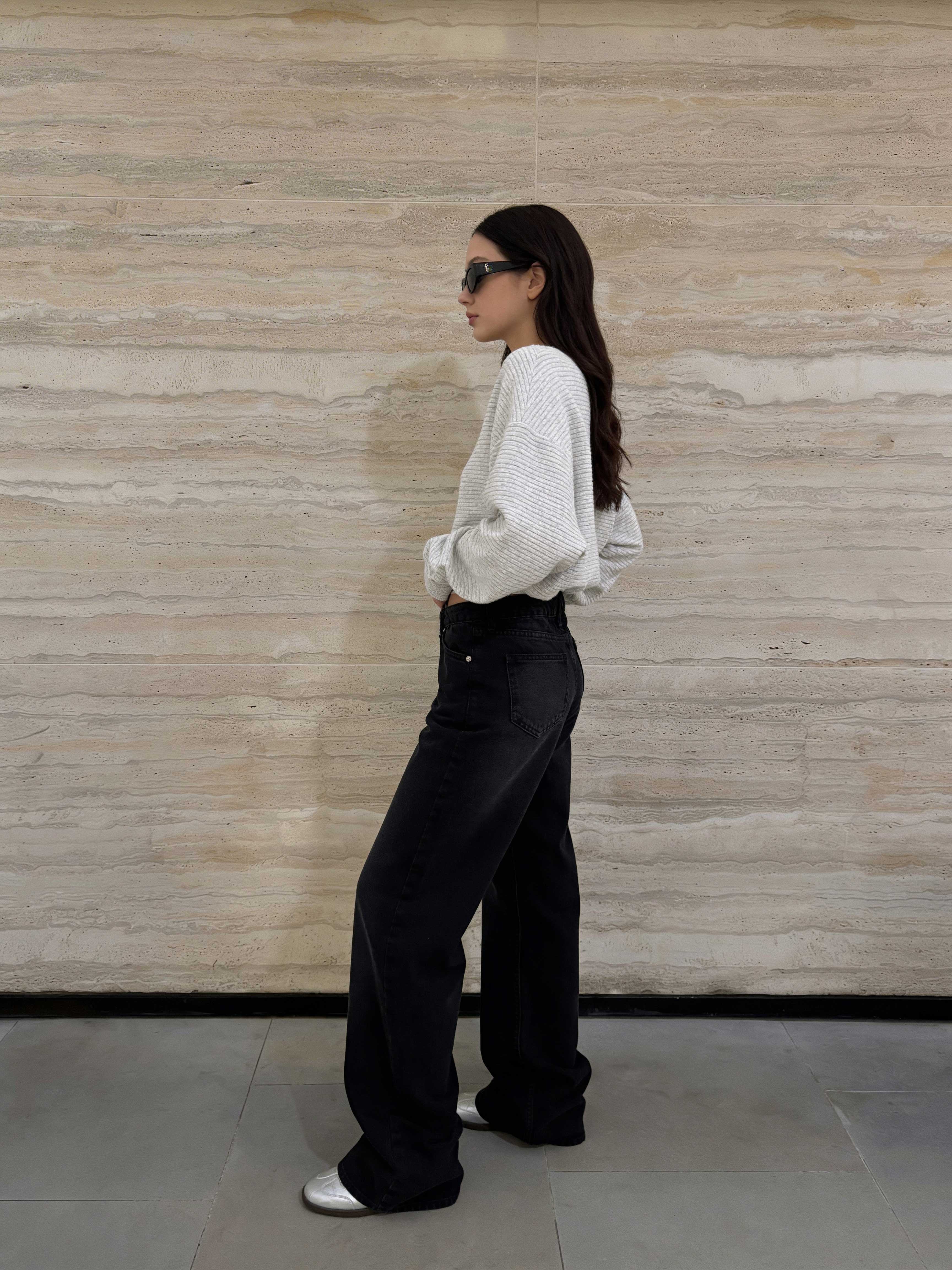 Crossover Wide-Leg – High-Waist Washed Black Jeans Wide Leg CIZARO - Cizaro Jeans