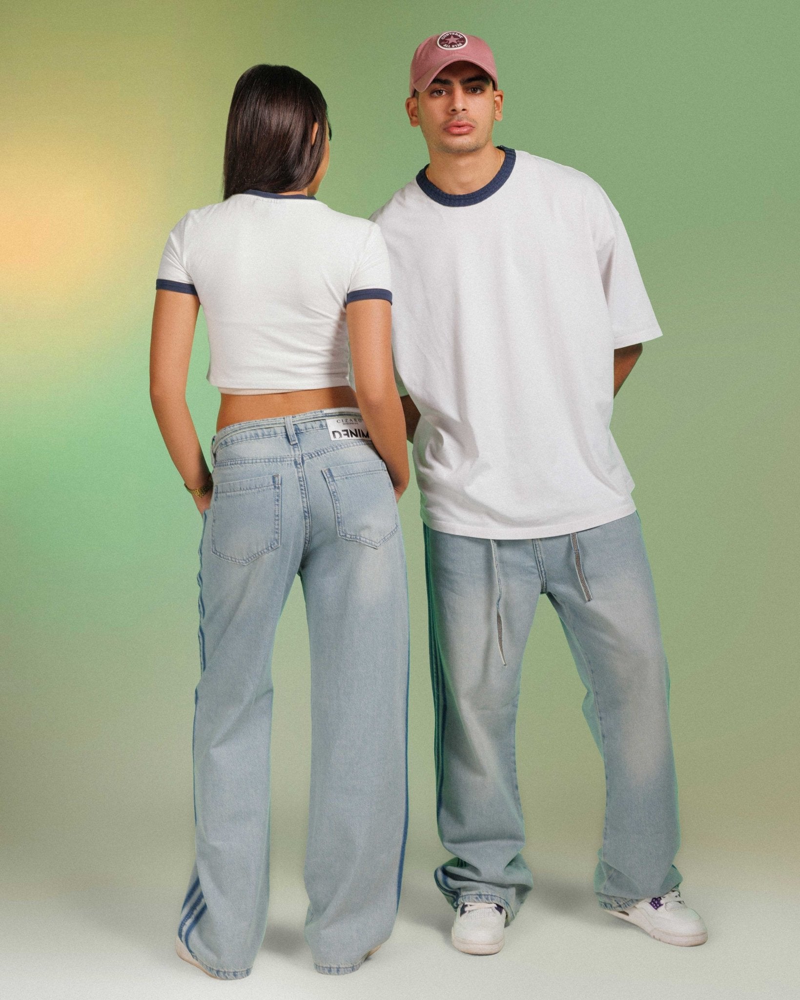 Unisex | Wide Leg - Light Dirty Stripped Jeans Wide-Leg CIZARO - Cizaro Jeans