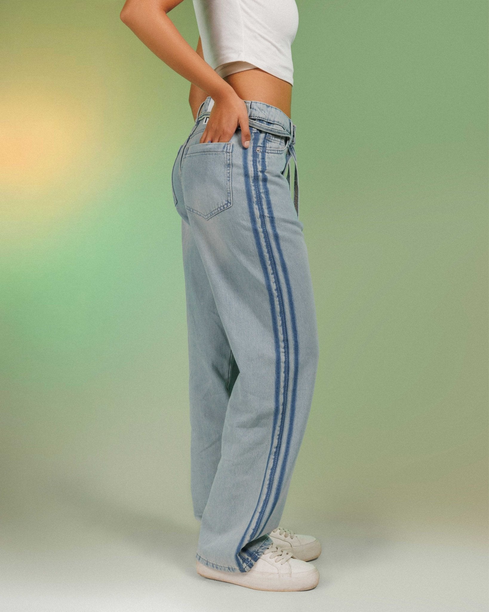 Unisex | Wide Leg - Light Dirty Stripped Jeans Wide-Leg CIZARO - Cizaro Jeans