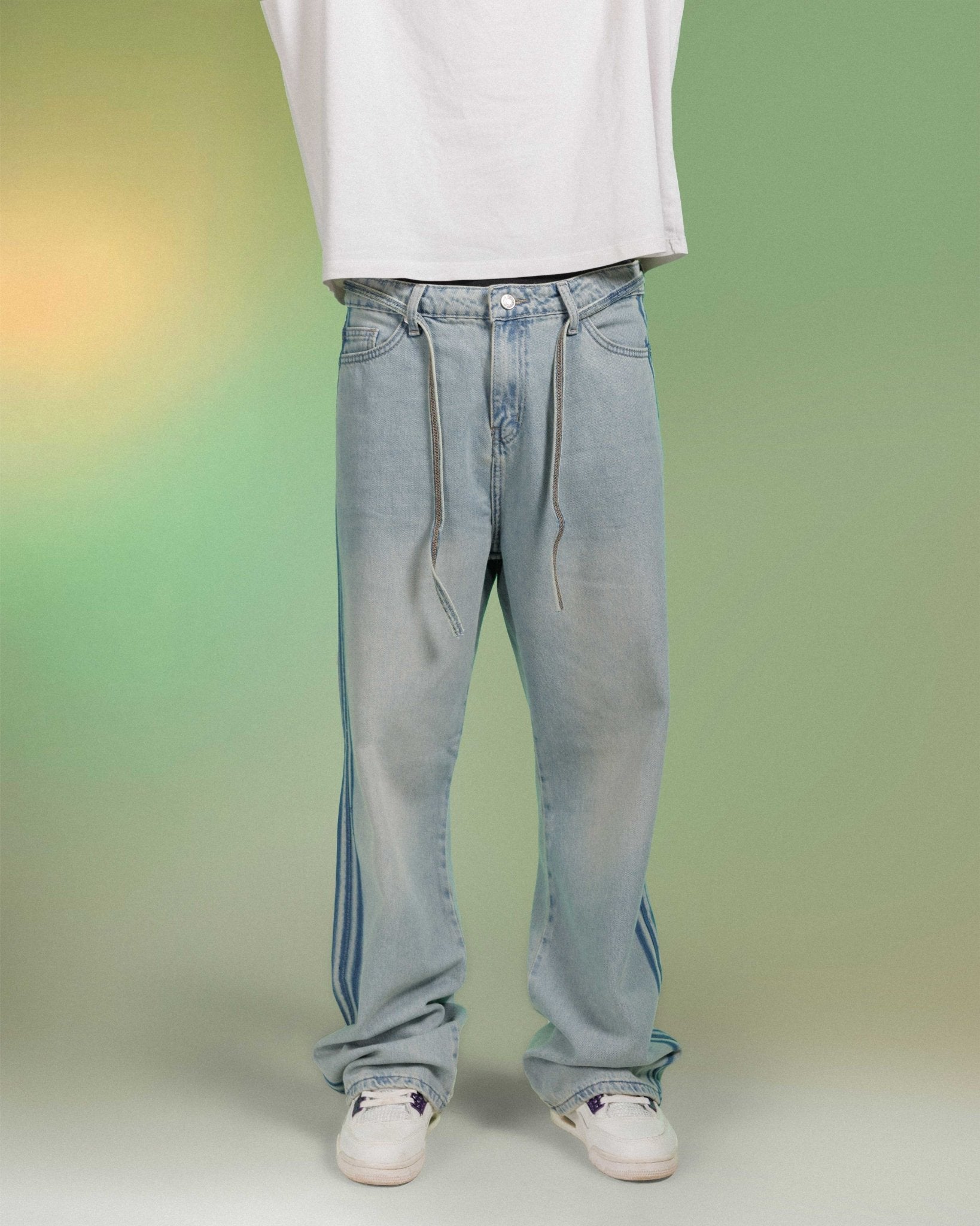 Unisex | Wide Leg - Light Dirty Stripped Jeans Wide-Leg CIZARO - Cizaro Jeans