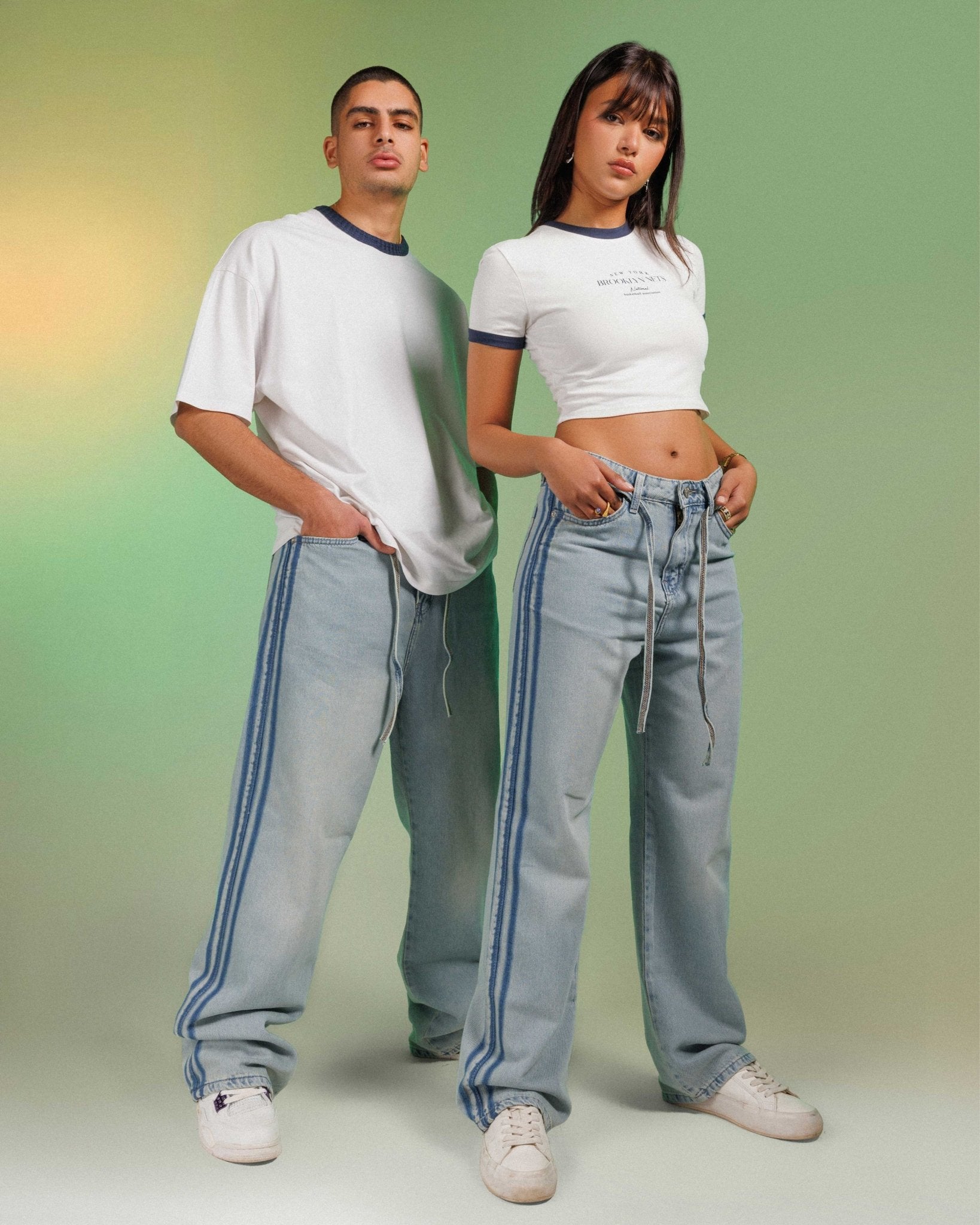 Unisex | Wide Leg - Light Dirty Stripped Jeans Wide-Leg CIZARO - Cizaro Jeans