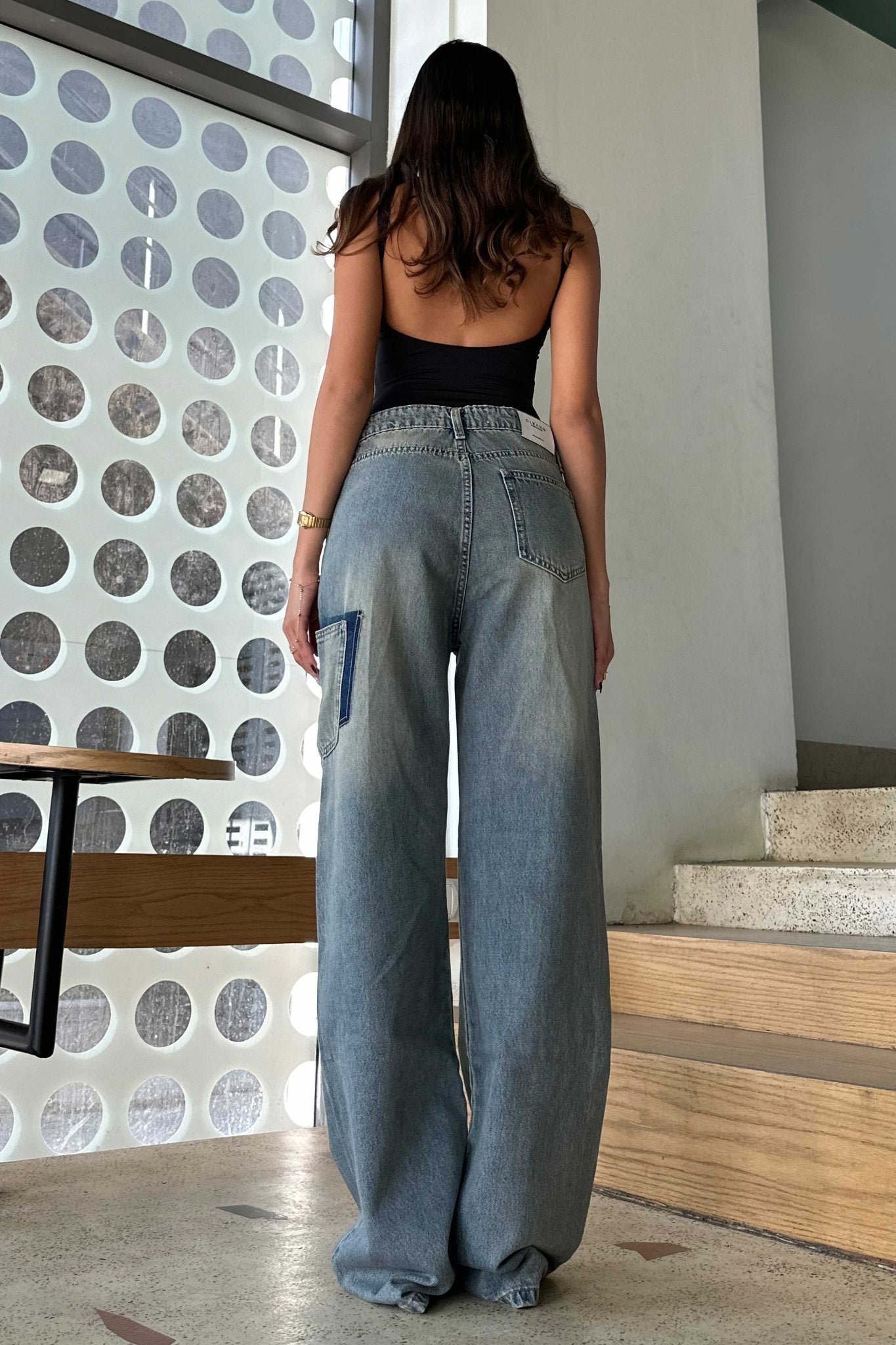 Pocket Wide Leg - Medium Blue Dirty Washed Jeans. Wide-Leg CIZARO - Cizaro Jeans