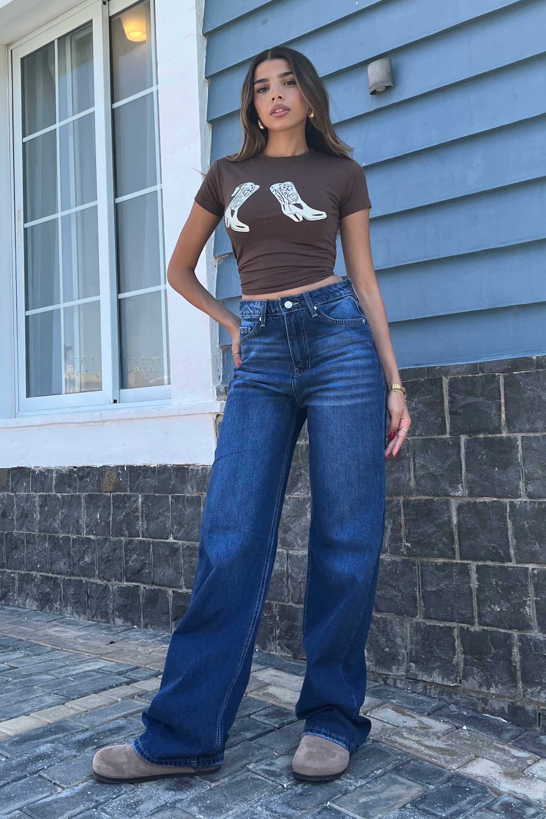 Wide-Leg - High-Waist Navy Blue Jeans Wide Leg CIZARO - Cizaro Jeans