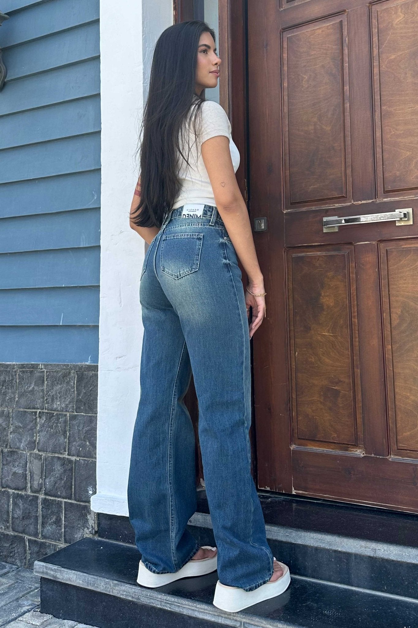 Wide-Leg - Low-Waist Med Vintage Blue Jeans wide leg CIZARO - Cizaro Jeans