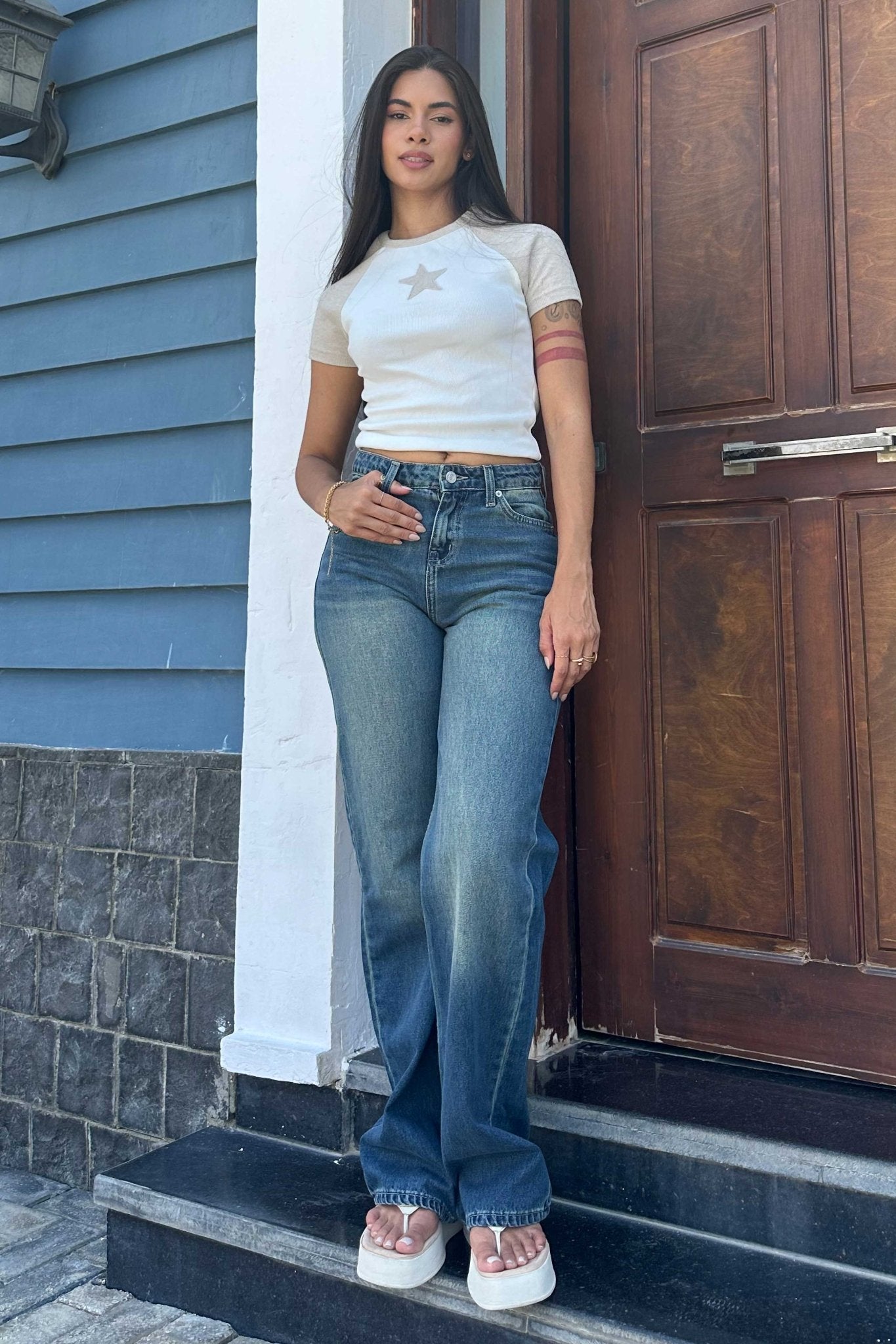 Wide-Leg - Low-Waist Med Vintage Blue Jeans wide leg CIZARO - Cizaro Jeans