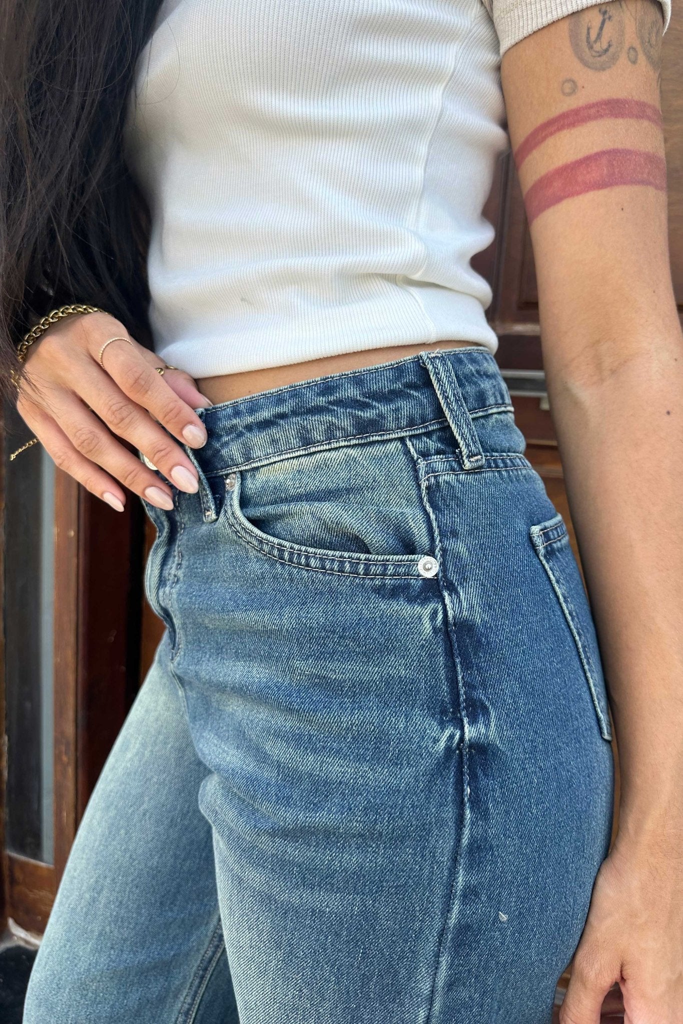 Wide-Leg - Low-Waist Med Vintage Blue Jeans wide leg CIZARO - Cizaro Jeans