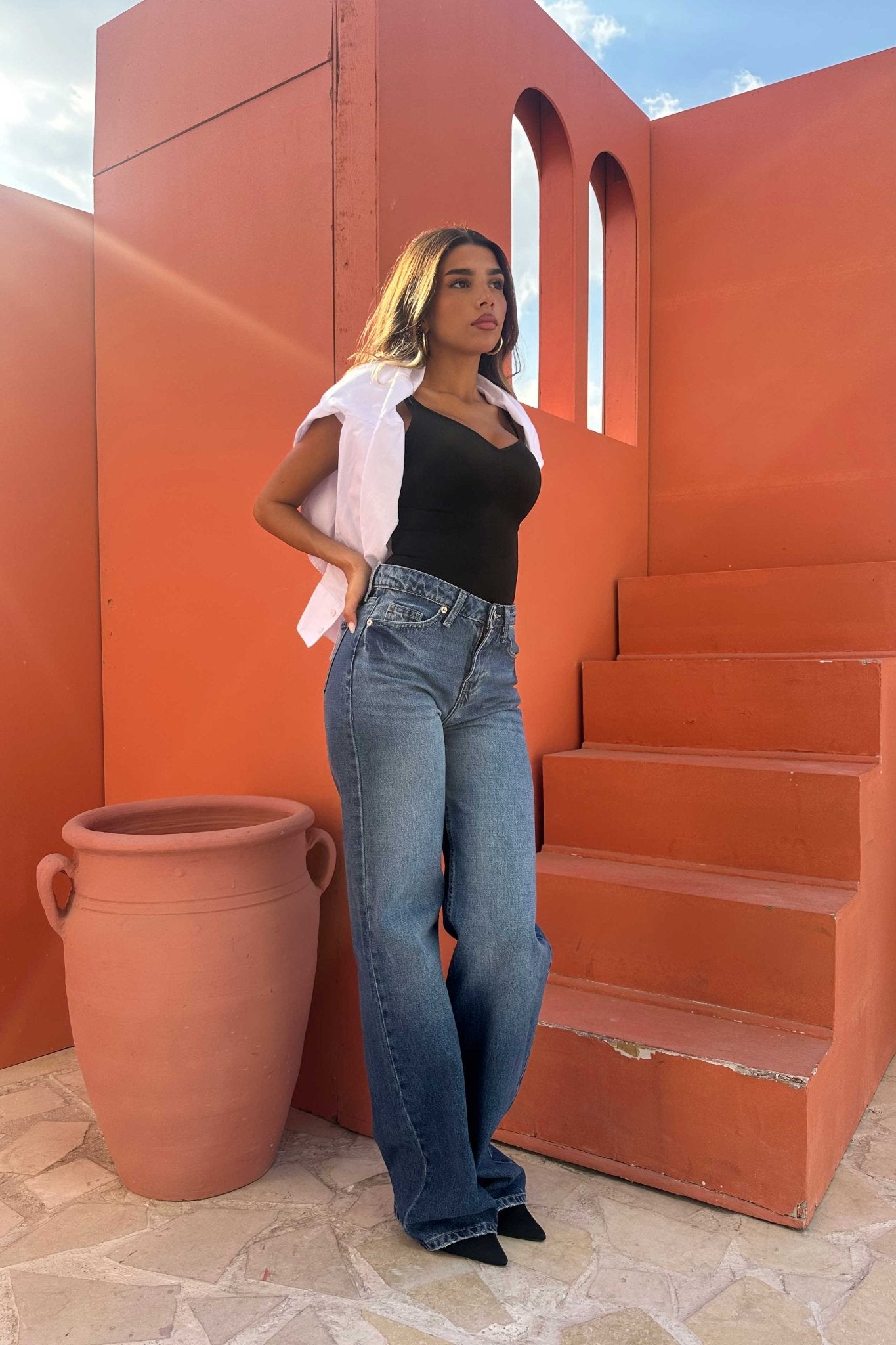 Wide Leg – Mid Rise Ocean Blue Jeans wide leg CIZARO - Cizaro Jeans