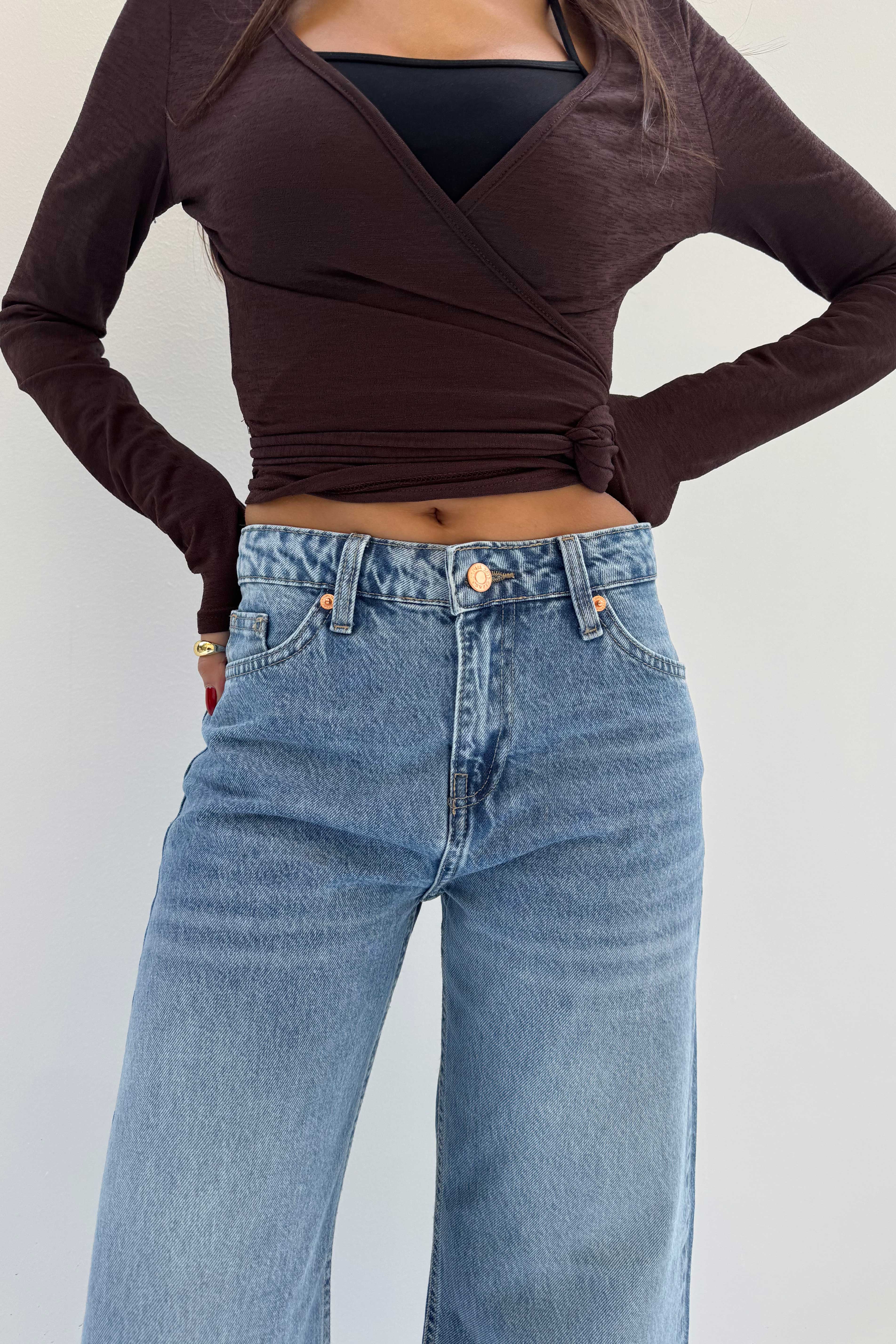 Wide-Leg – Mid-Waist Marine Blue Raw Hem Cropped Jeans Wide-Leg CIZARO - Cizaro Jeans