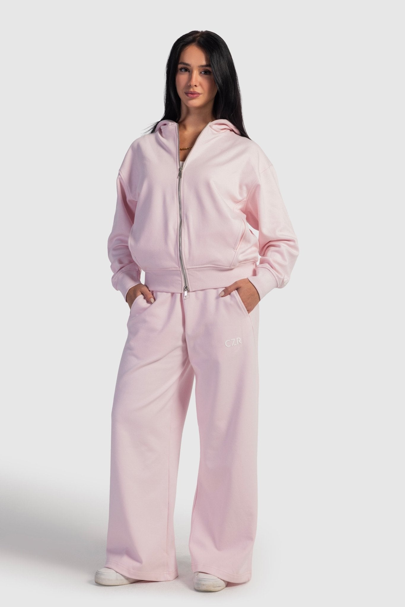 Full-Zip Oversized Hoodie – Blush Pink Hoodie CIZARO - Cizaro Jeans