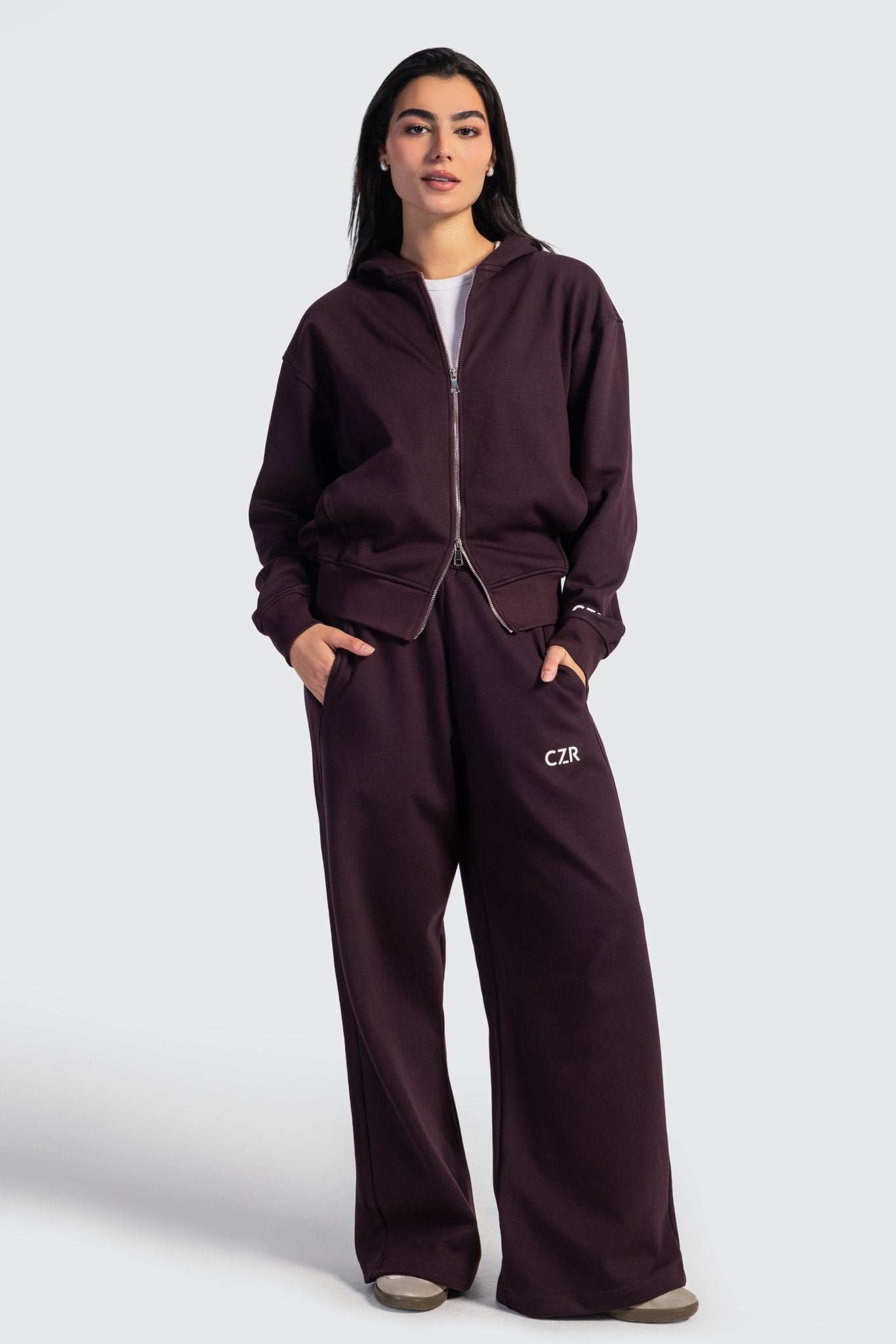 Relaxed Fit Wide-Leg Sweatpants – Burgundy pants CIZARO - Cizaro Jeans