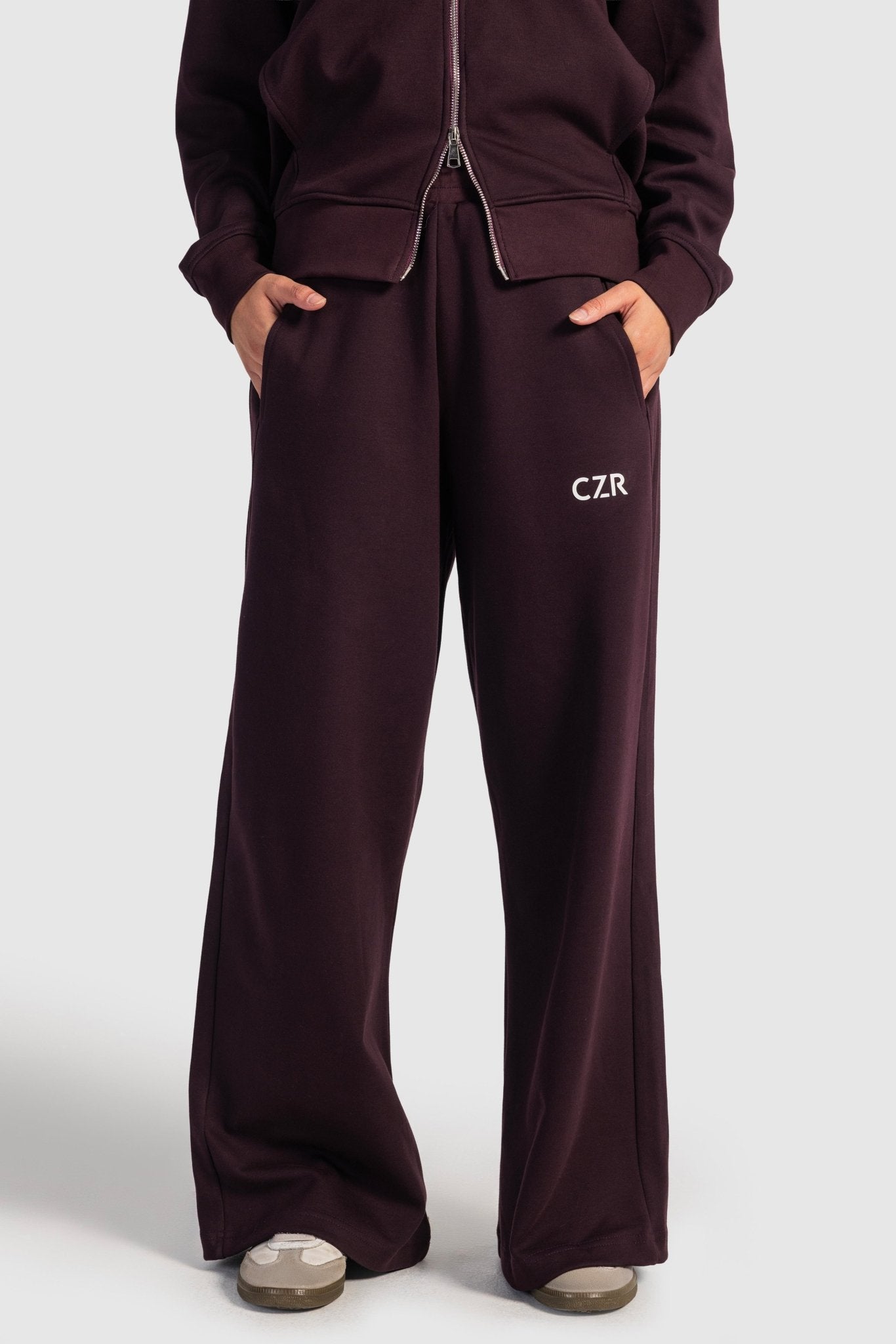 Relaxed Fit Wide-Leg Sweatpants – Burgundy pants CIZARO - Cizaro Jeans