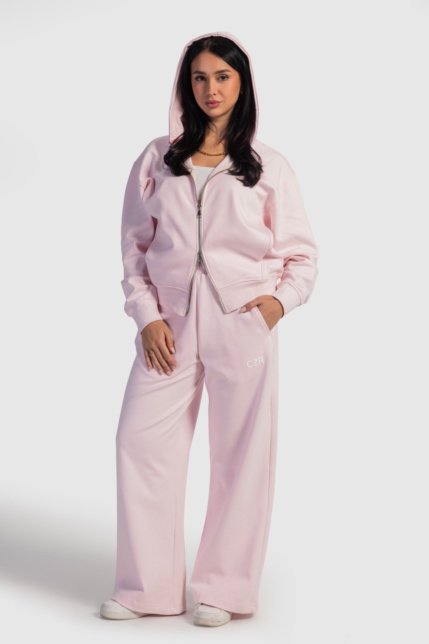 Relaxed Fit Wide-Leg Sweatpants – Blush Pink pants CIZARO - Cizaro Jeans