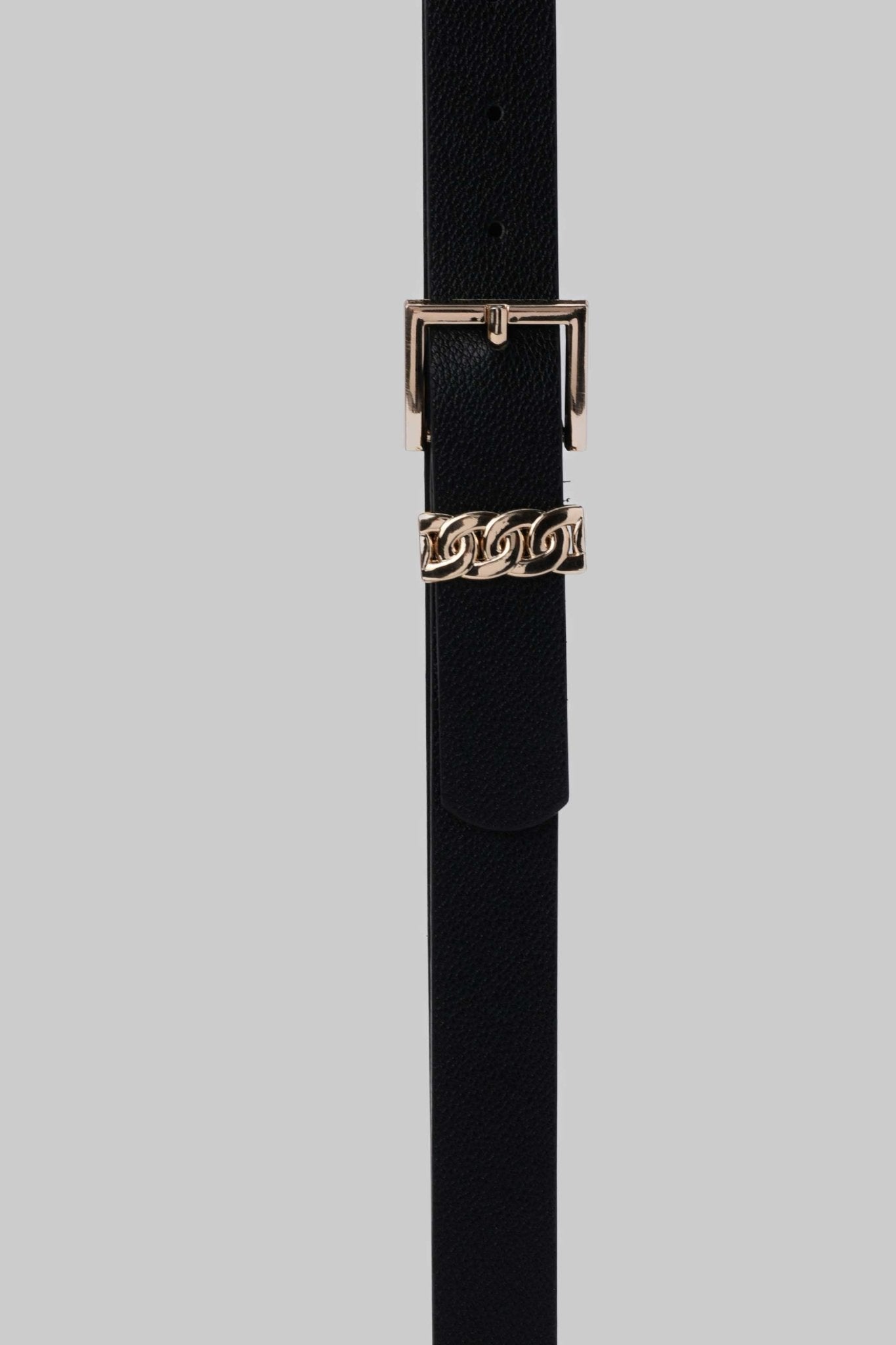 Belt | Black Chain Accent Buckle Faux Leather Belt Belt CZBELT - Cizaro Jeans