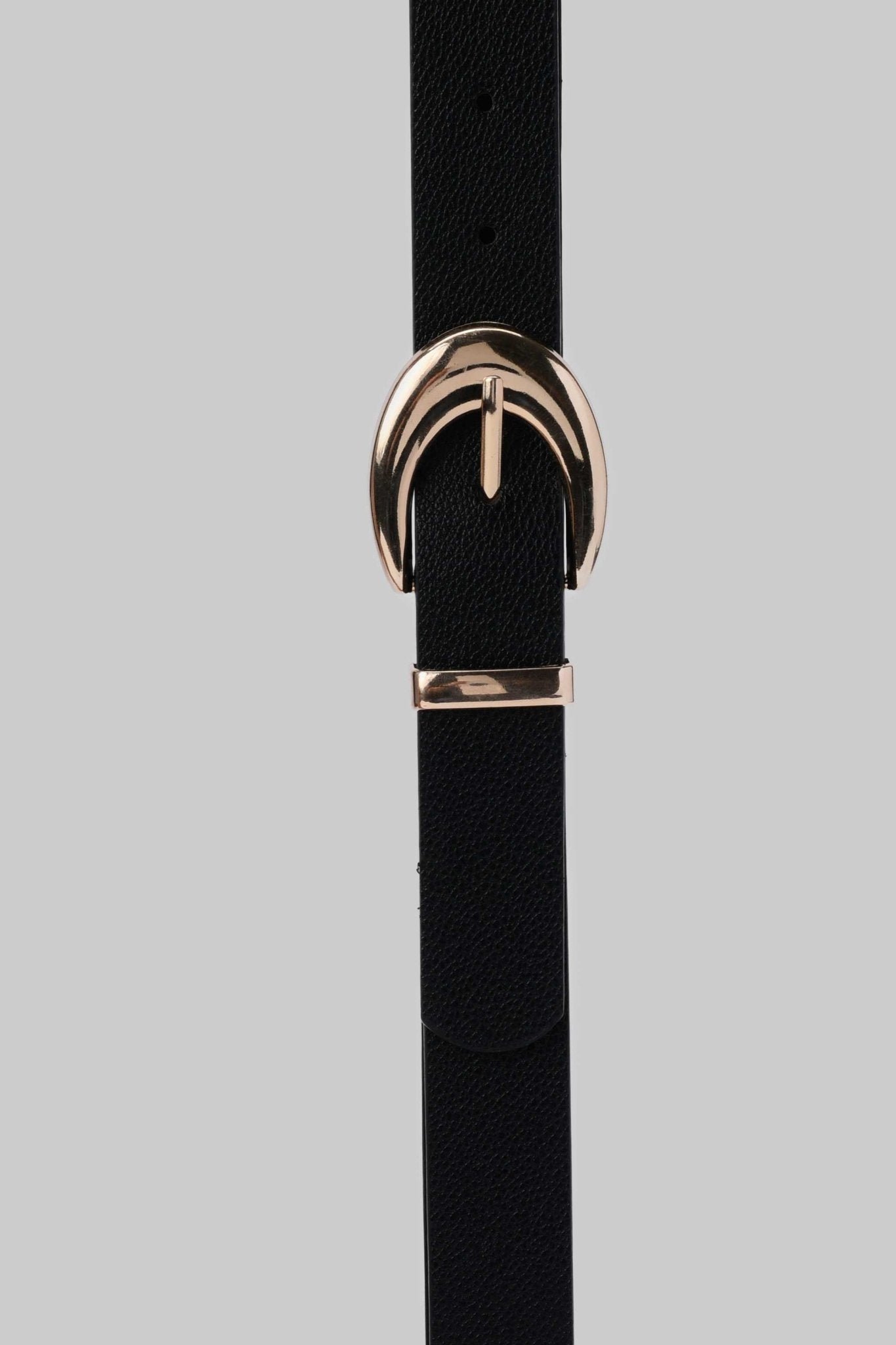 Belt | Black Curved Buckle Faux Leather Belt Belt CZBELT - Cizaro Jeans