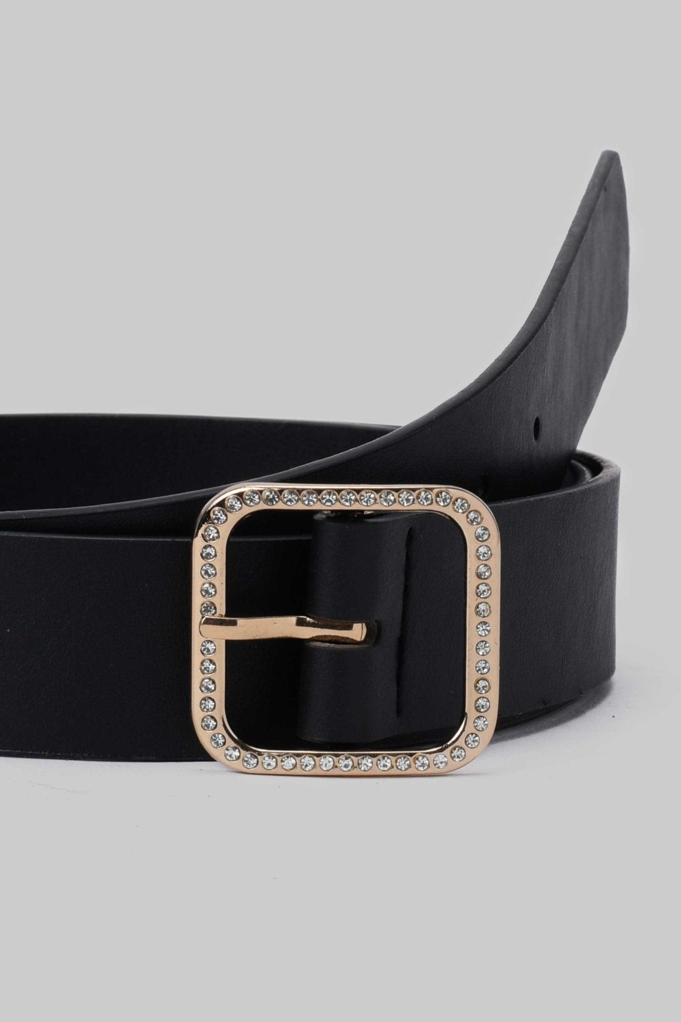 Belt | Black Crystal Buckle Faux Leather Belt Belt CZBELT - Cizaro Jeans