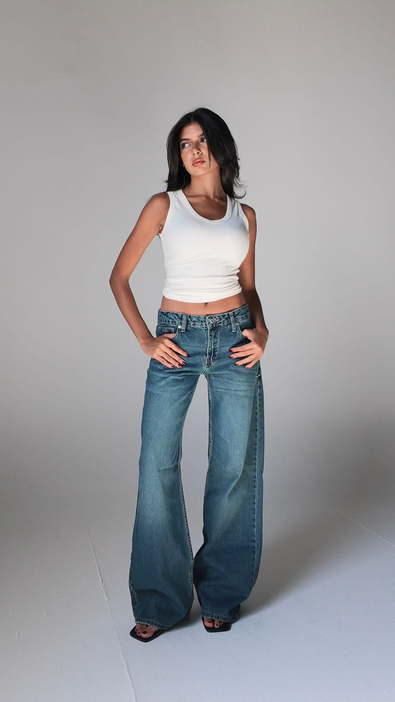Baggy Low-Waist Mid Vintage Blue Jeans Baggy CIZARO - Cizaro Jeans