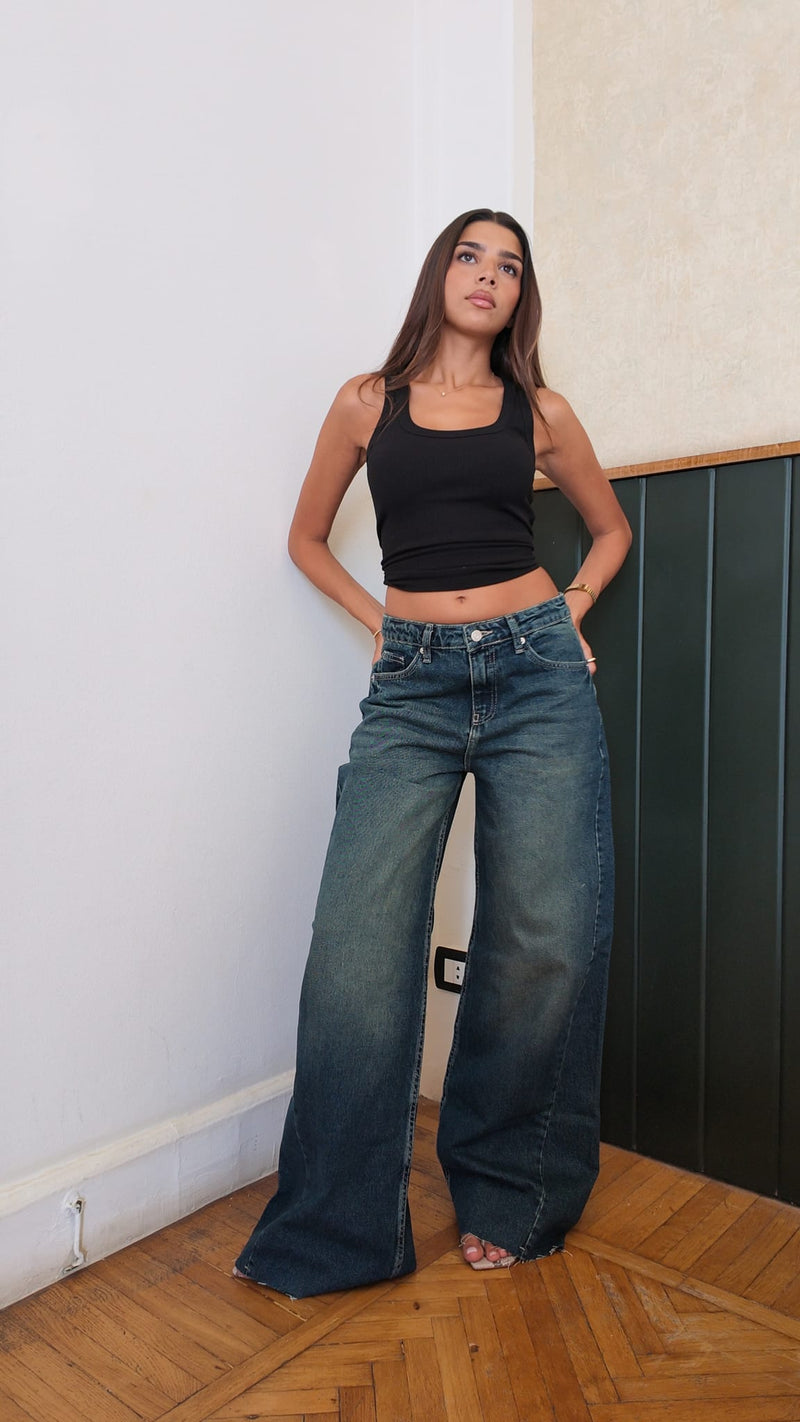 Baggy Low-Waist Mid Vintage Blue Ripped Jeans Baggy CIZARO - Cizaro Jeans